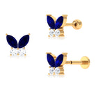 Rosec Jewels-1/2 CT Blue Sapphire Small Butterfly Helix Earring with Moissanite