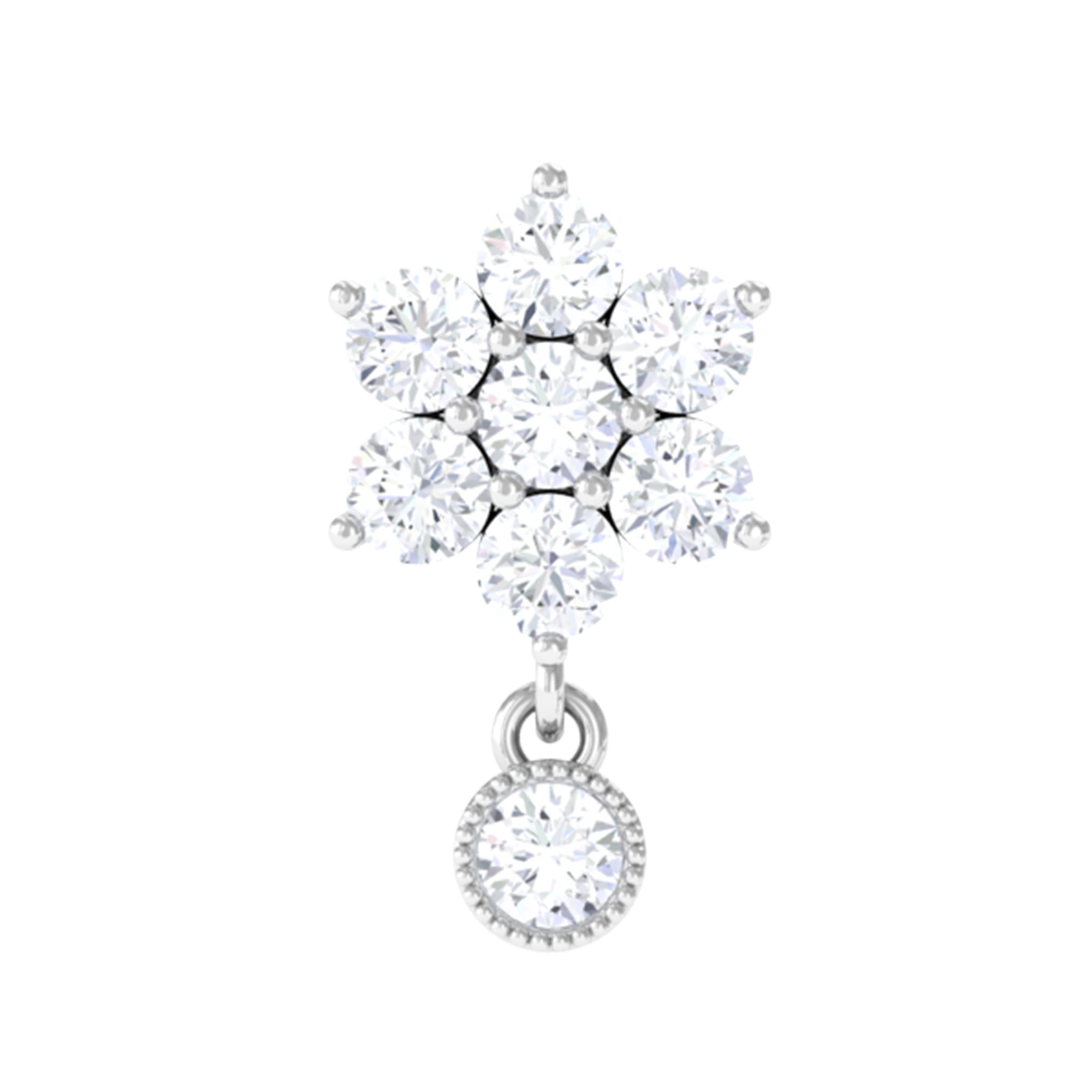 Rosec Jewels-Moissanite Floral Drop Earring for Cartilage Piercing