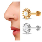 Simple Round Diamond Sunburst Nose Pin Diamond - ( HI-SI ) - Color and Clarity - Rosec Jewels