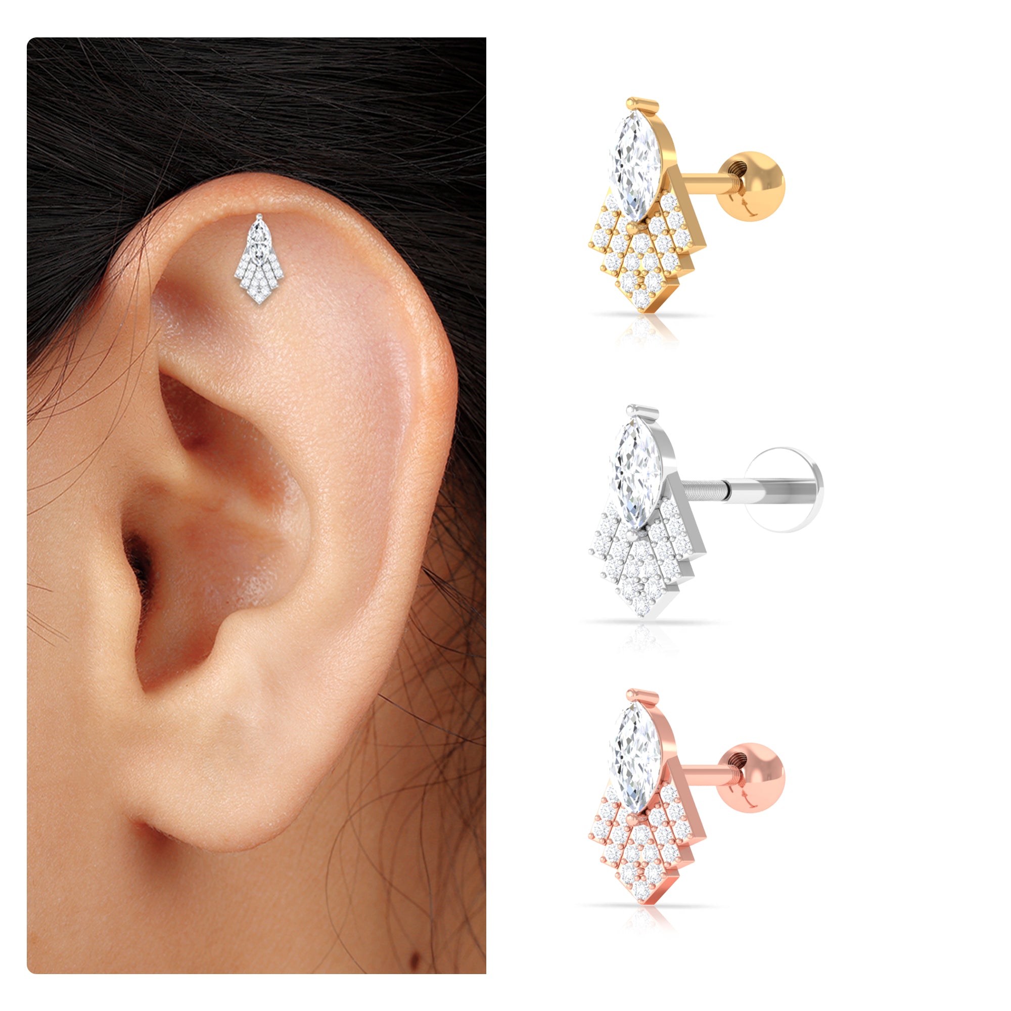 Rosec Jewels-Marquise Moissanite Gothic Earring for Cartilage Piercing