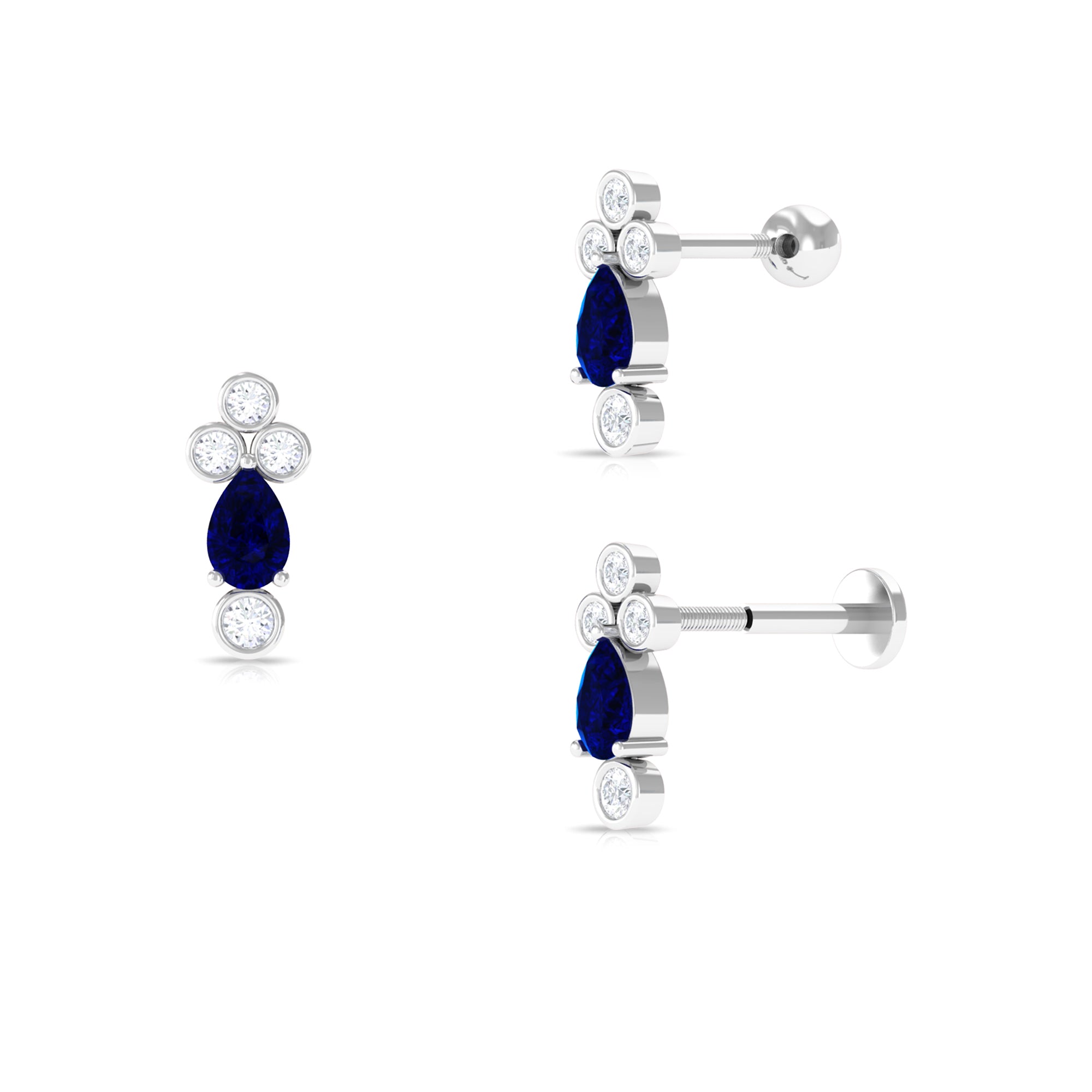 Rosec Jewels-1/2 CT Pear Cut Blue Sapphire Helix Earring with Moissanite