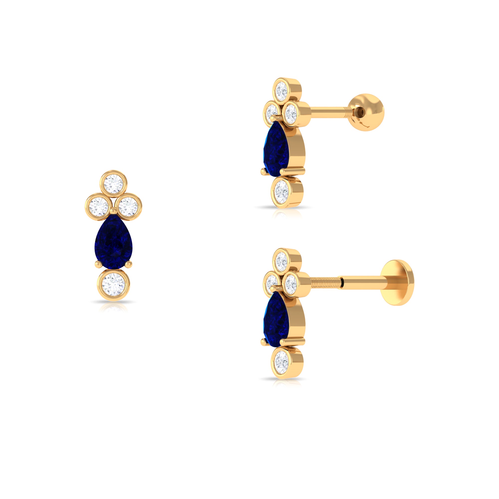 Rosec Jewels-1/2 CT Pear Cut Blue Sapphire Helix Earring with Moissanite