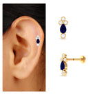 Rosec Jewels-1/2 CT Pear Cut Blue Sapphire Helix Earring with Moissanite