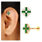 Rosec Jewels-Baguette Cut Created Emerald Designer Helix Earring with Moissanite