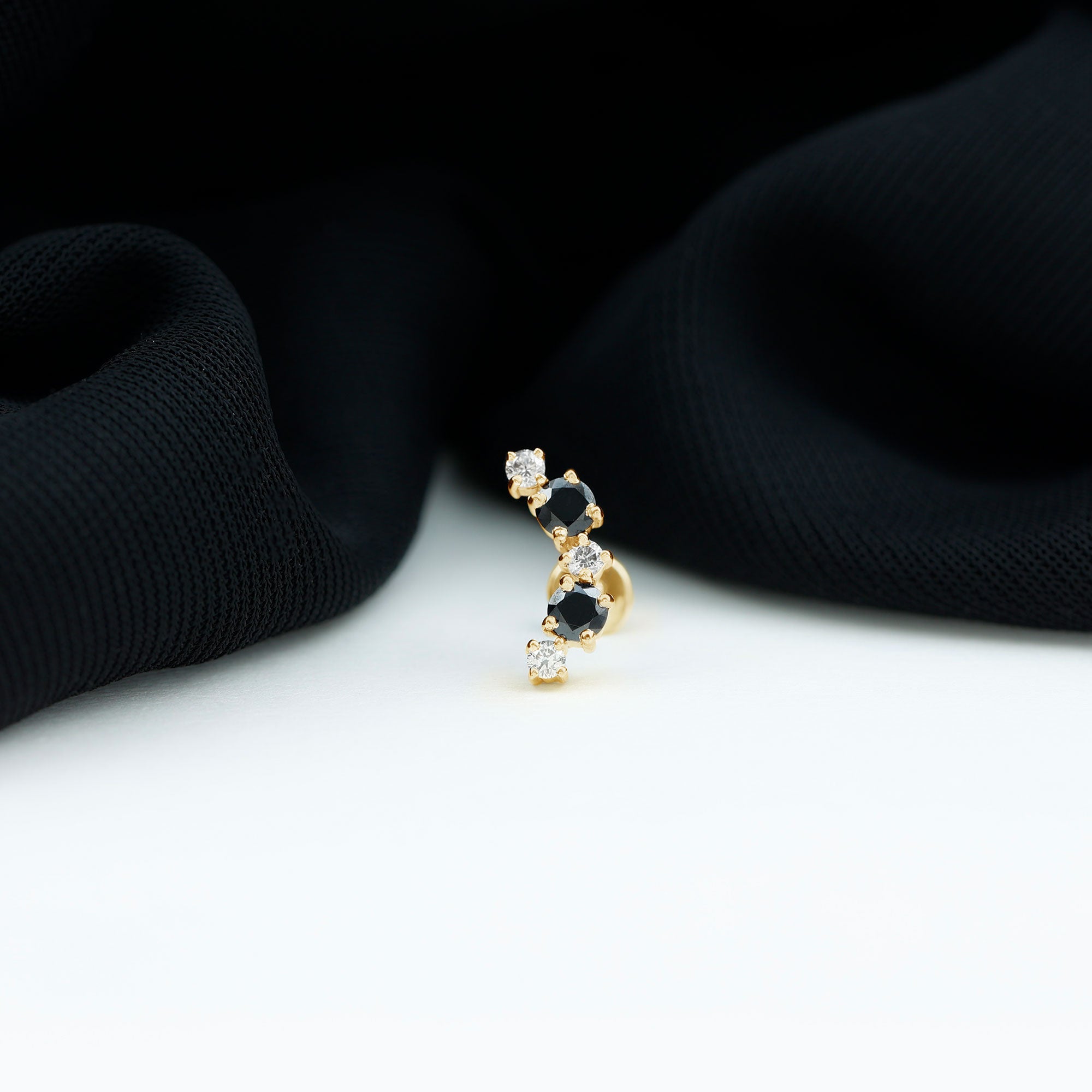 Rosec Jewels-1/4 CT Alternate Black Onyx and Moissanite Crawler Earring in Gold