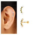 Rosec Jewels-Round Cut Diamond Crawler Helix Earring with Green Enamel