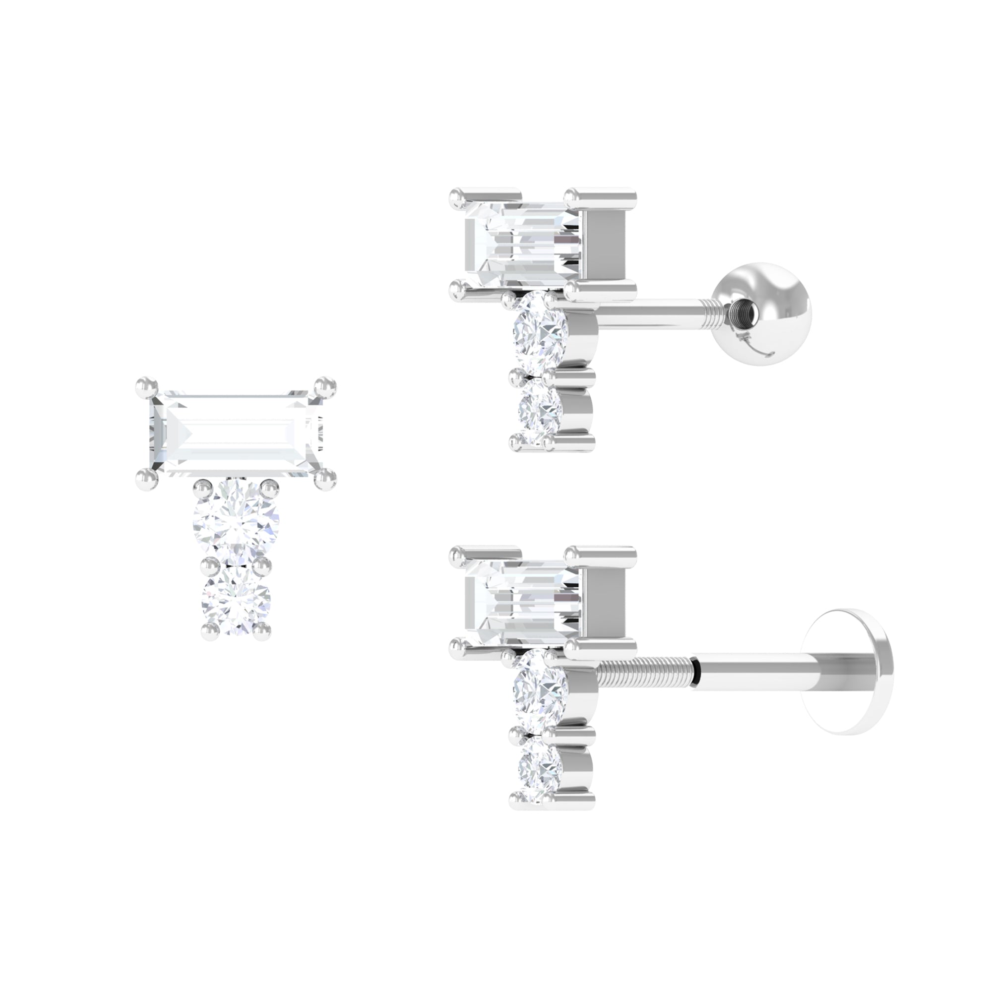 Rosec Jewels-Baguette and Round Moissanite Cartilage Earring