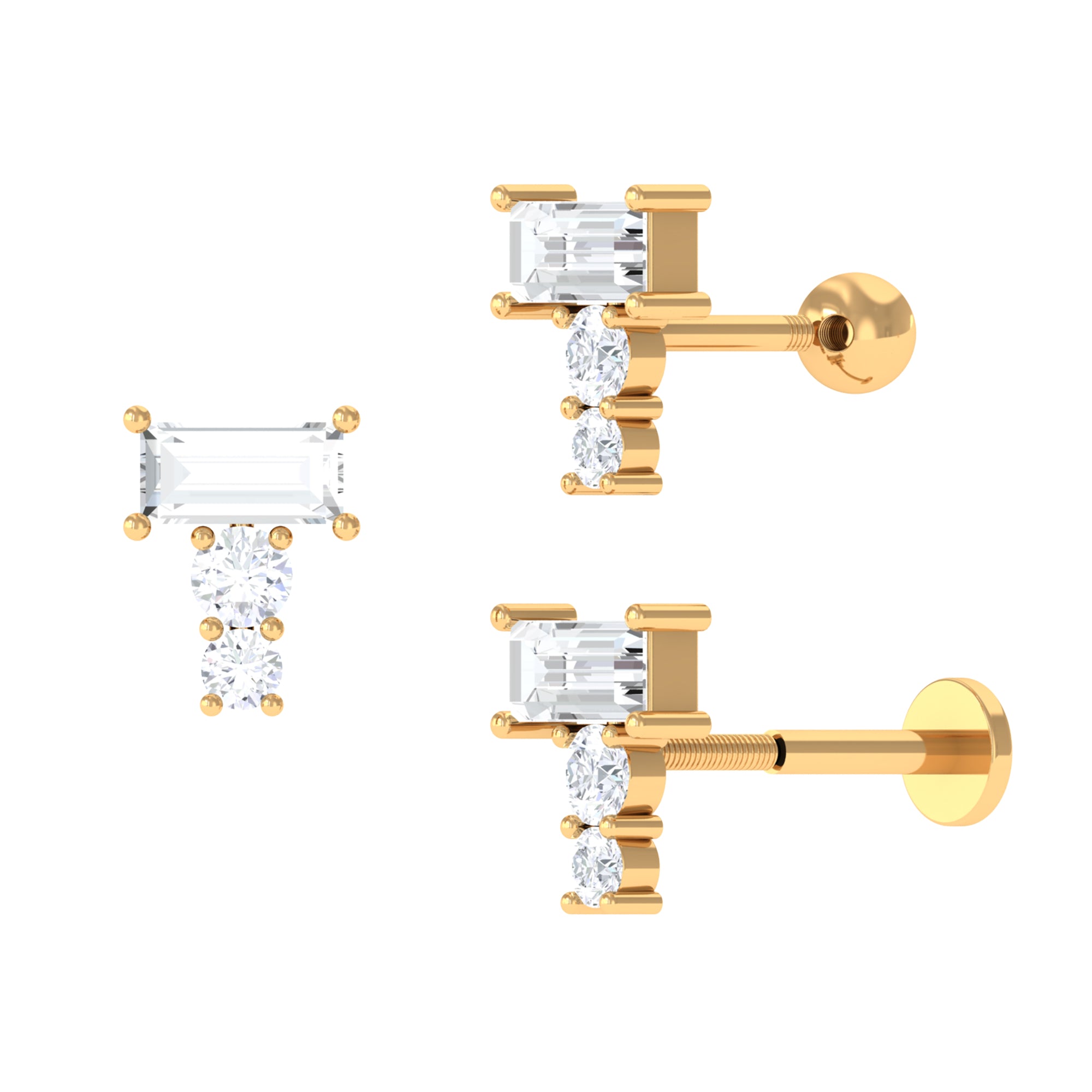 Rosec Jewels-Baguette and Round Moissanite Cartilage Earring