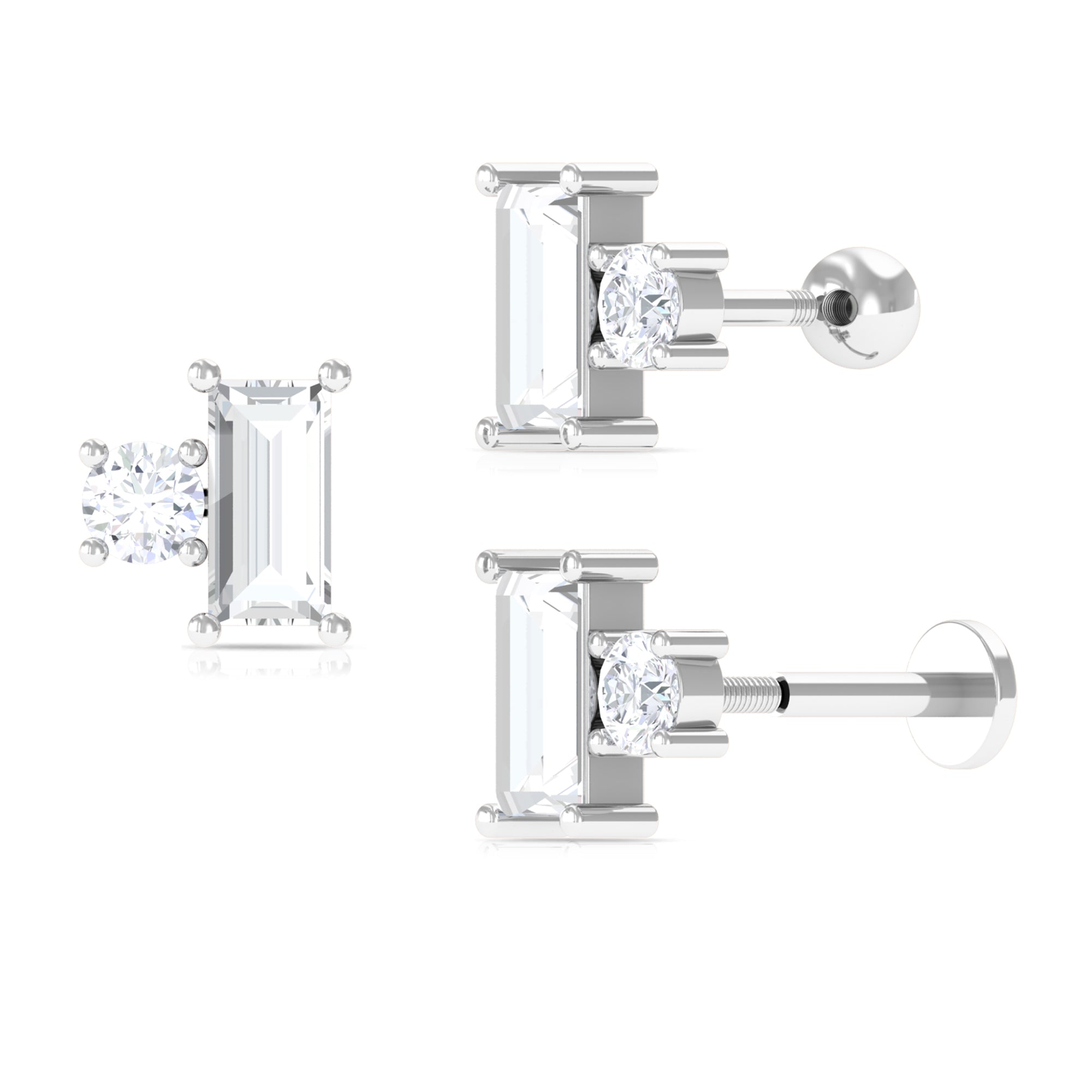 Rosec Jewels-Baguette Moissanite Tragus Earring in Gold