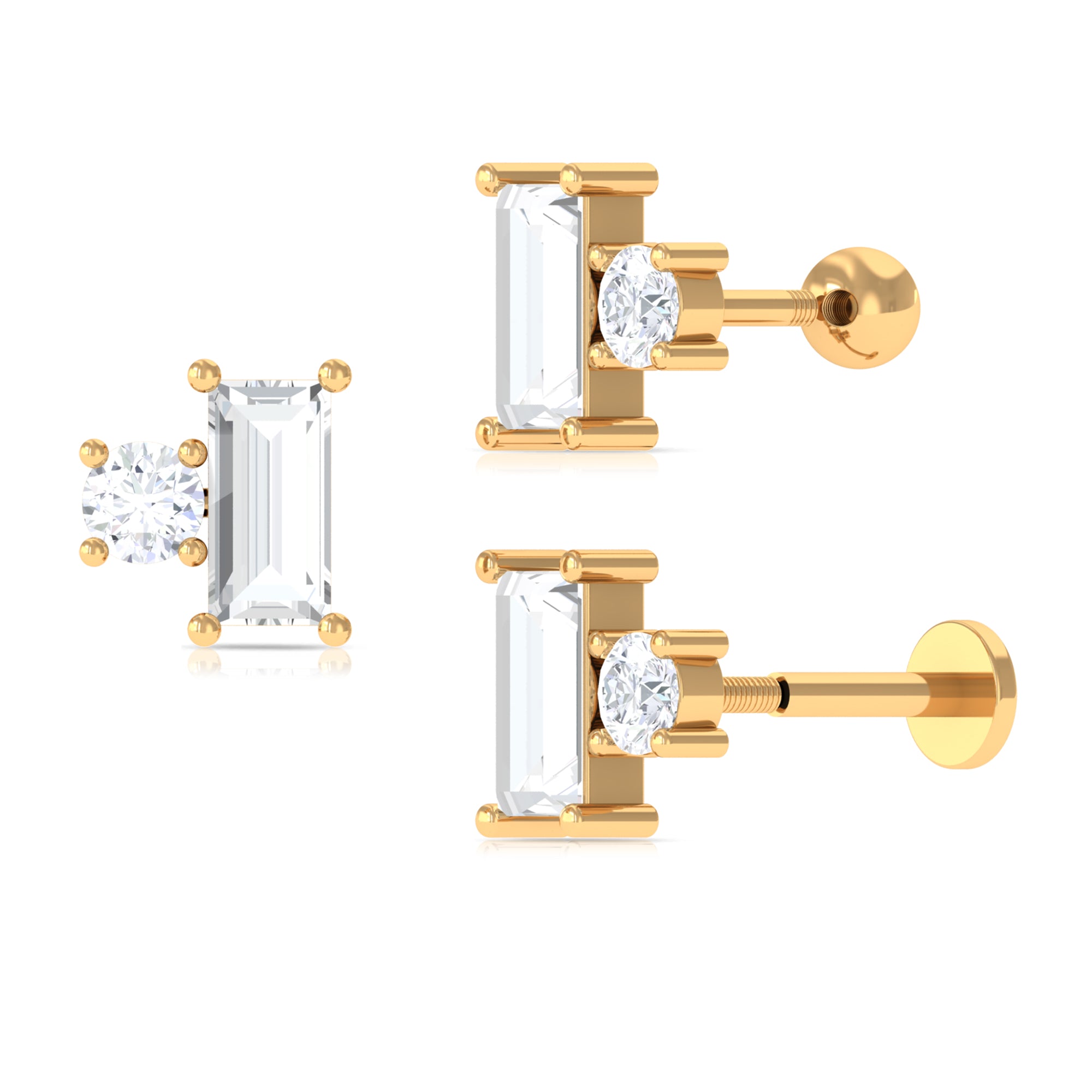 Rosec Jewels-Baguette Moissanite Tragus Earring in Gold