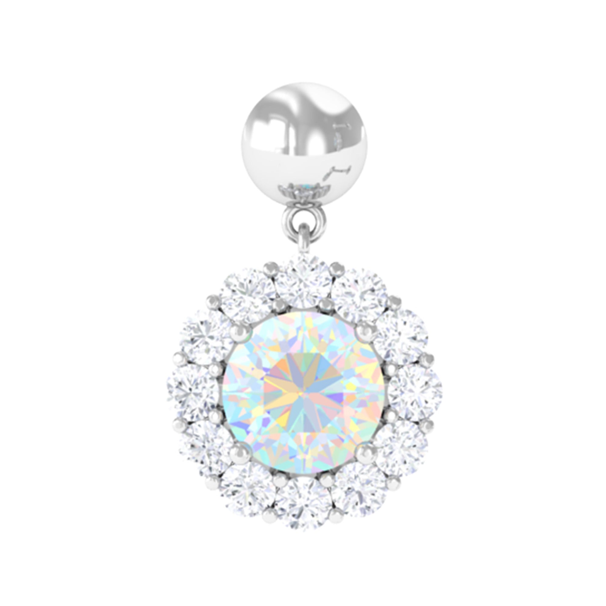 Rosec Jewels-Ethiopian Opal Halo Drop Cartilage Earring with Moissanite