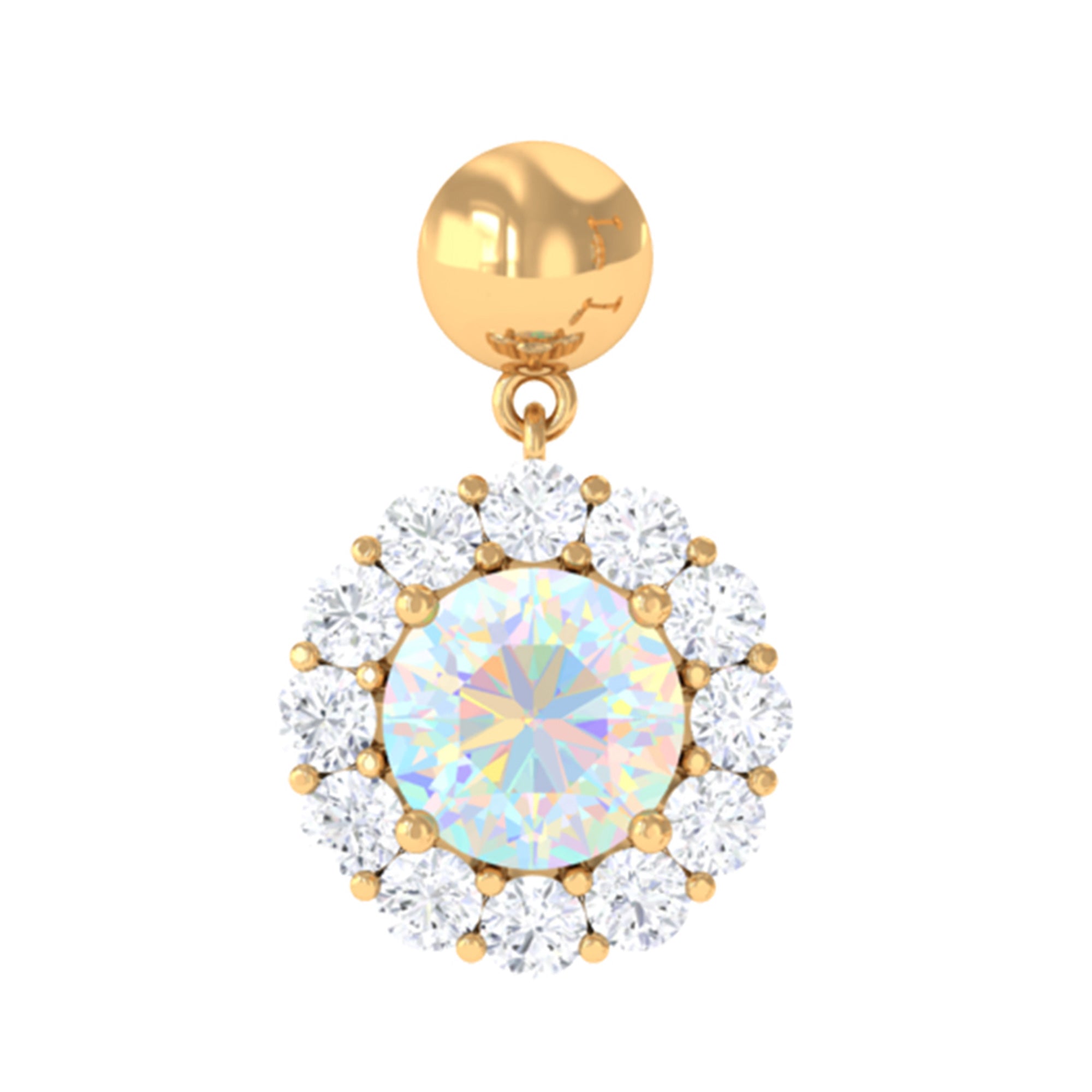 Rosec Jewels-Ethiopian Opal Halo Drop Cartilage Earring with Moissanite