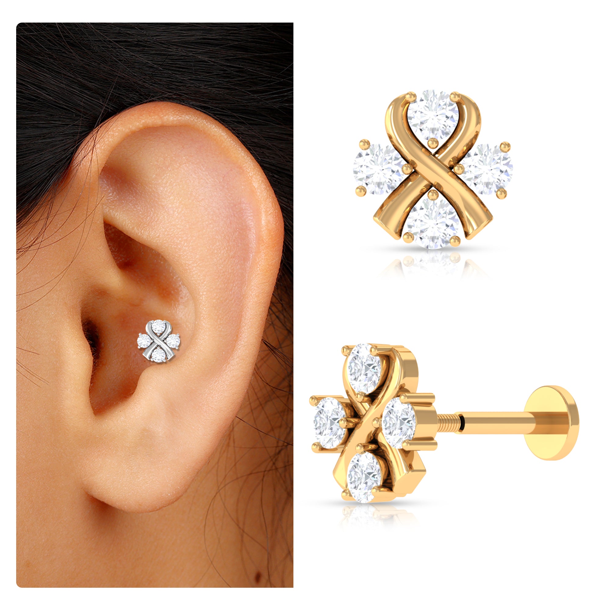 Rosec Jewels-Round Certified Moissanite Unique Conch Earring