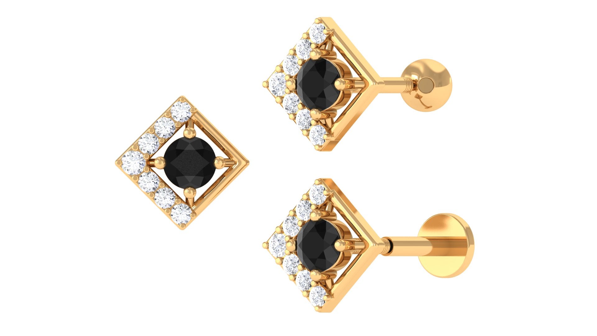 Rosec Jewels-Black Diamond and Moissanite Geometric Earring for Helix Piercing