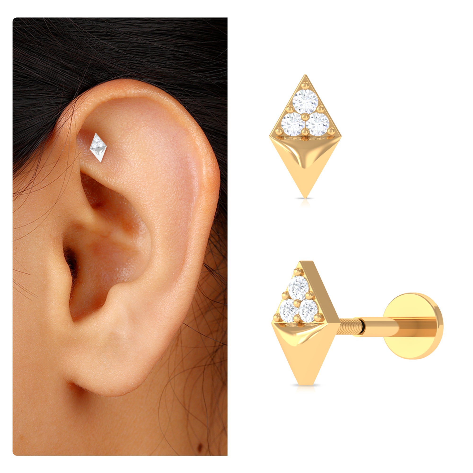 Rosec Jewels-Unique Diamond Geometric Conch Earring in Gold