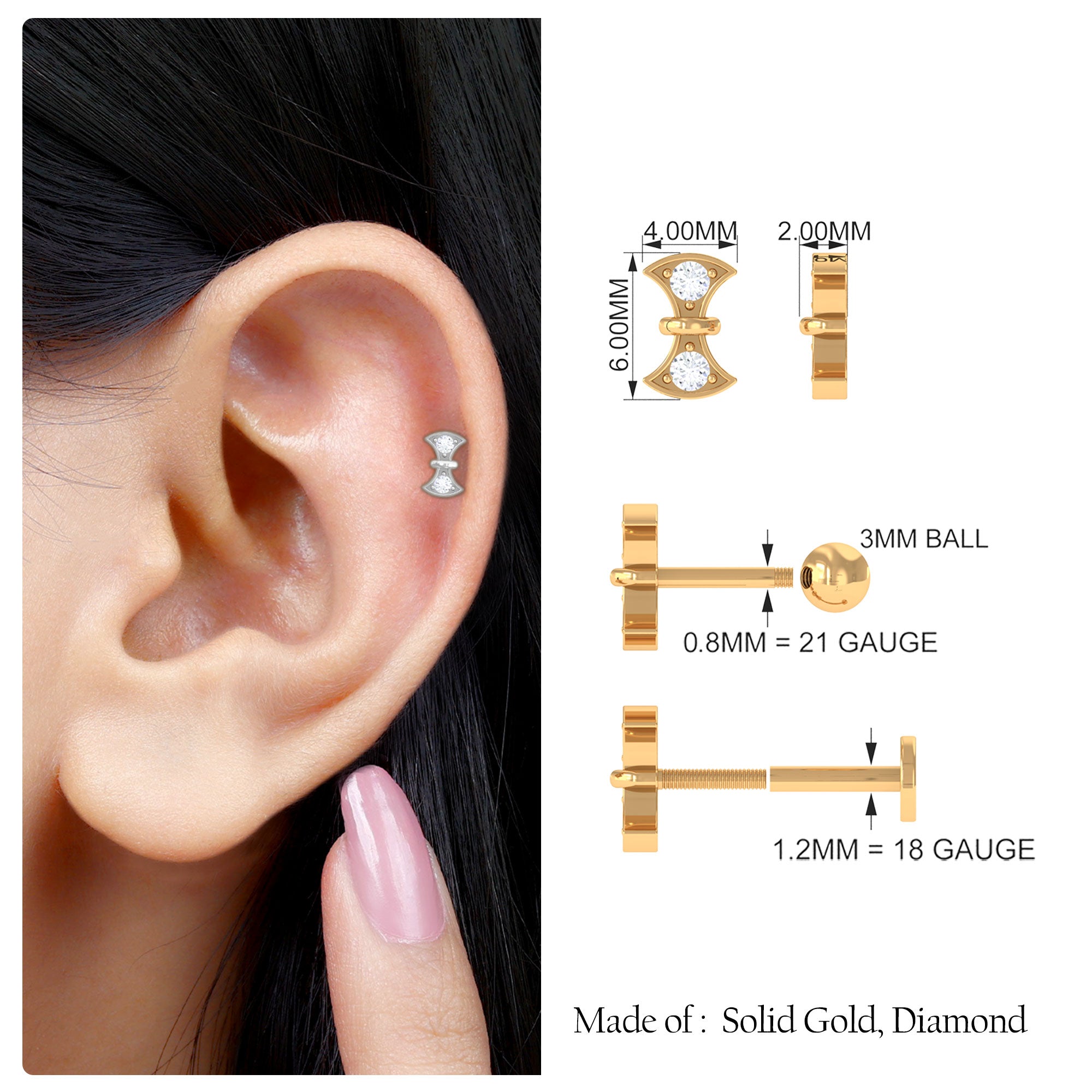 Rosec Jewels-Unique Diamond Axe Helix Earring in Gold