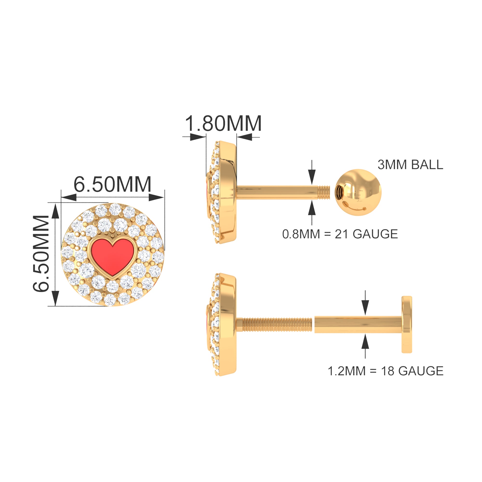 Rosec Jewels-Certified Moissanite and Enamel Heart Cartilage Earring