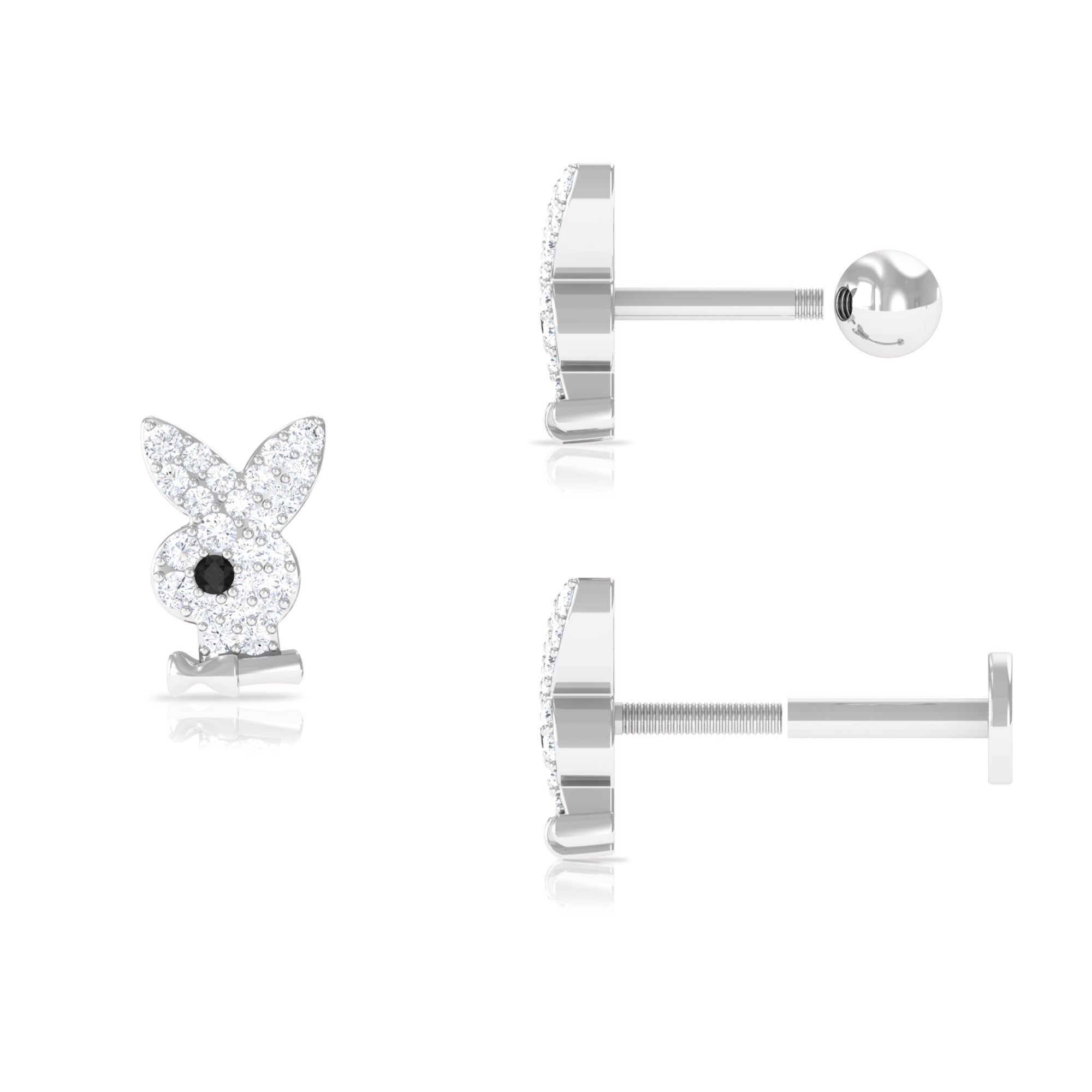 Rosec Jewels-Black Diamond and Moissanite Cute Bunny Helix Earring