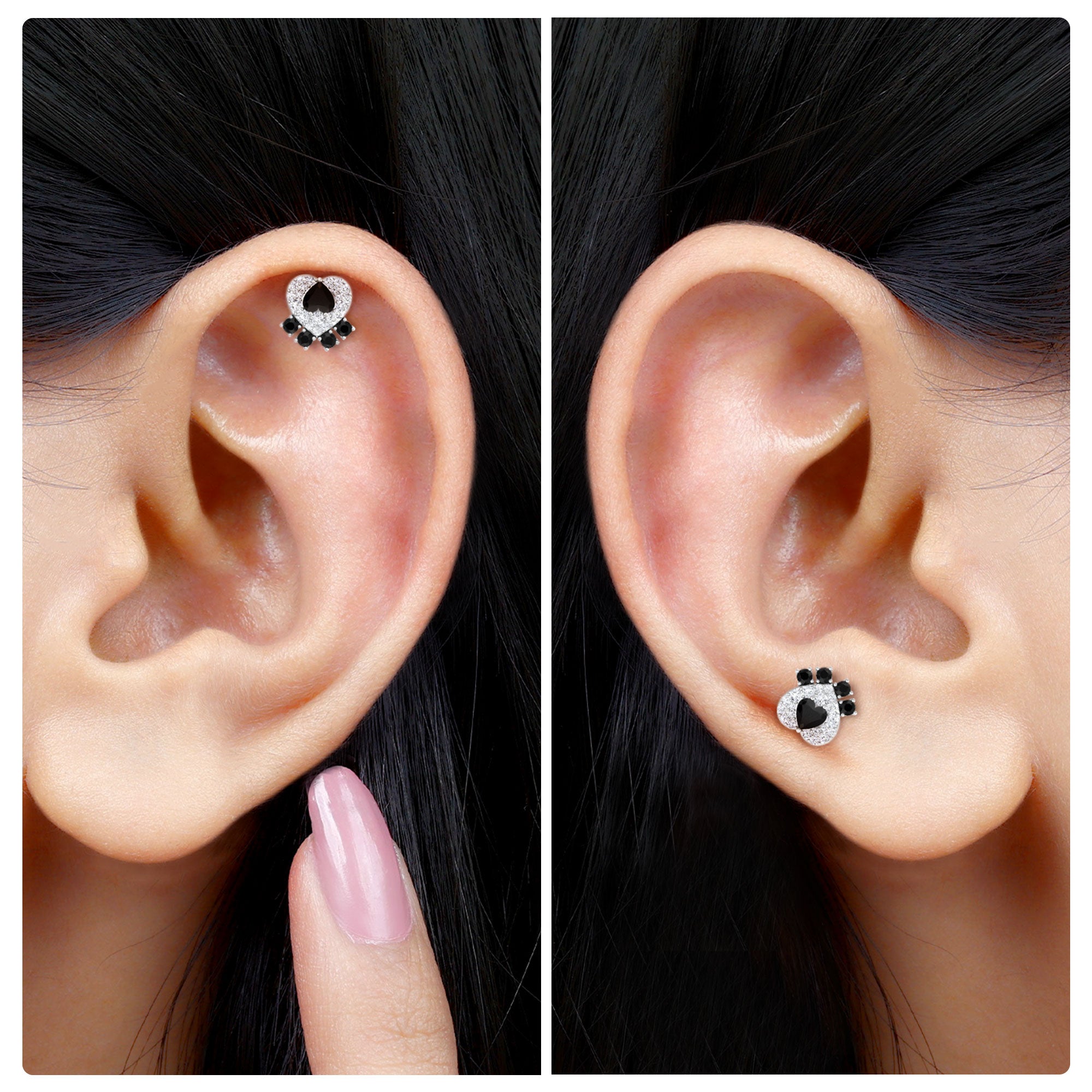 Rosec Jewels-Black Onyx and Moissanite Dog Paw Print Earring in Gold