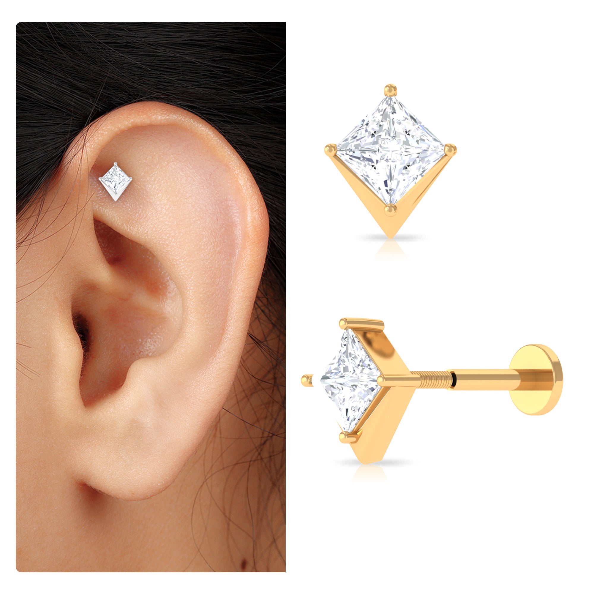 Rosec Jewels-Princess Cut Moissanite Earring for Helix Piercing