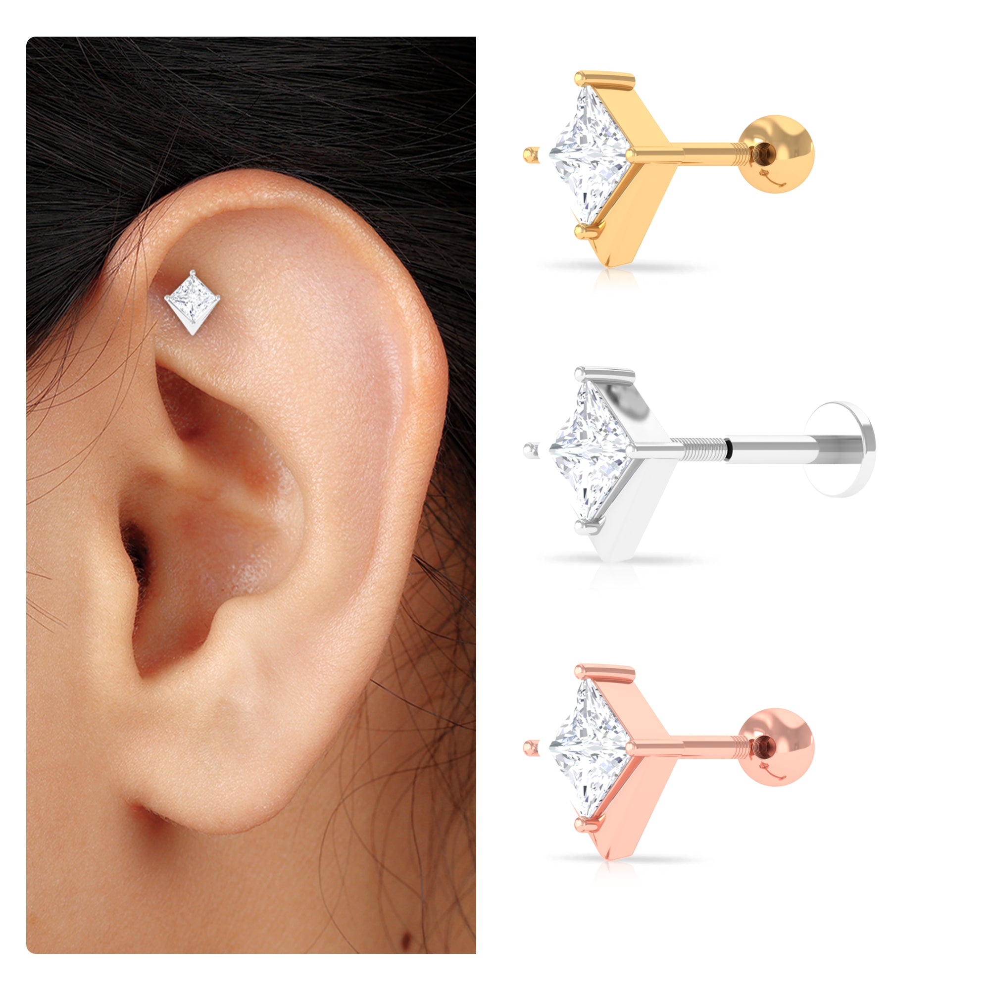 Rosec Jewels-Princess Cut Moissanite Earring for Helix Piercing