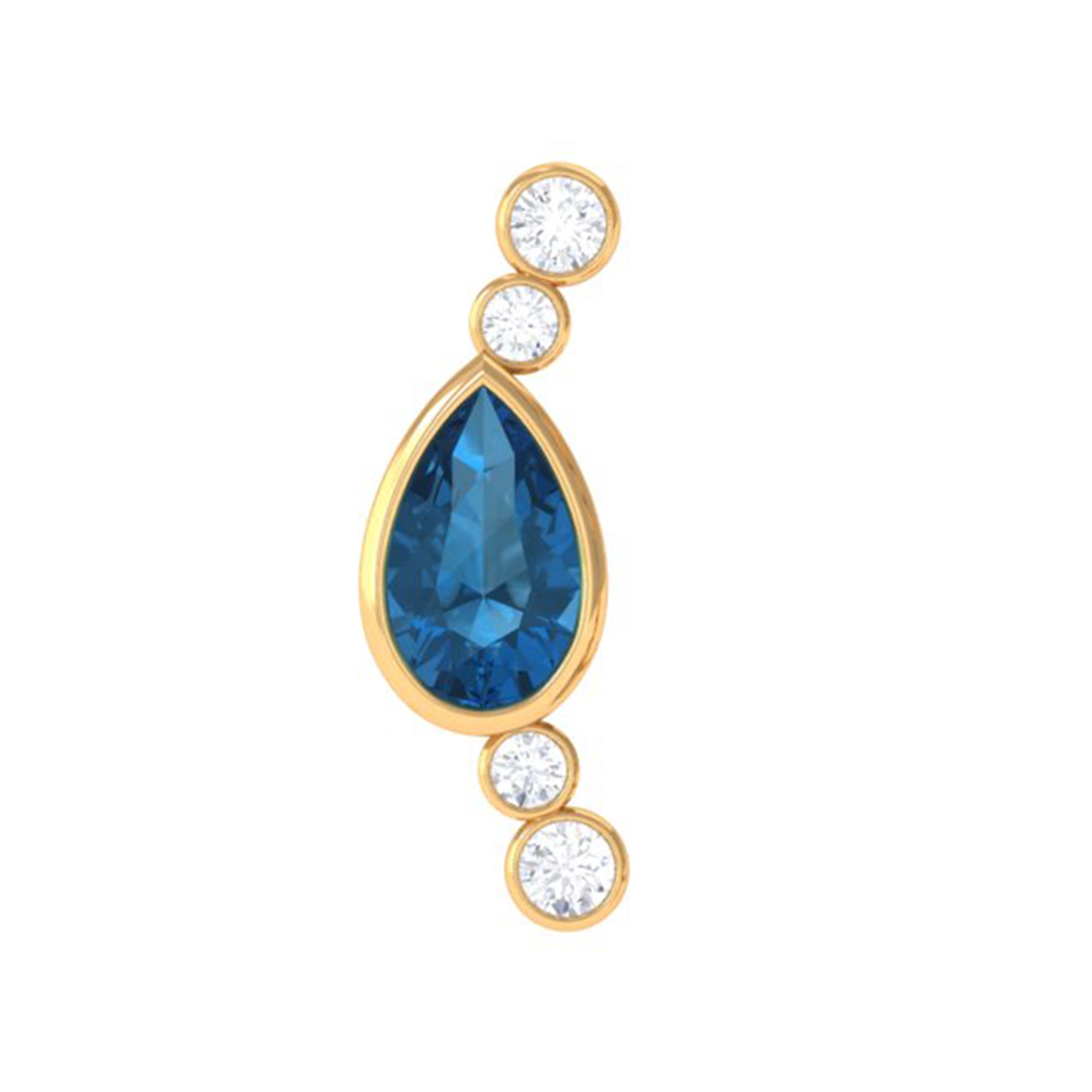 Rosec Jewels-Pear London Blue Topaz Crawler Earring with Moissanite