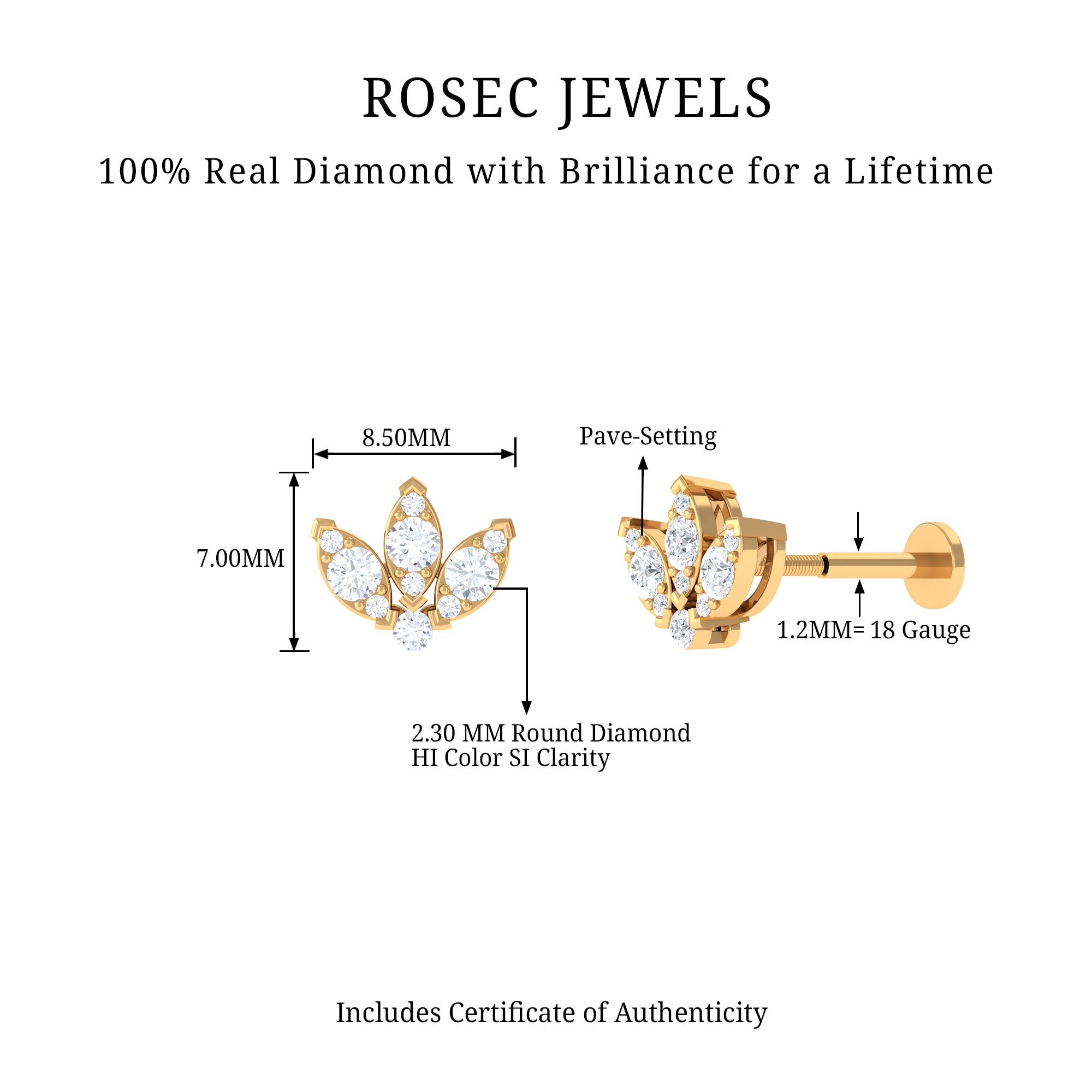 Rosec Jewels-Natural Diamond Lotus Flower Earring with Flat Back