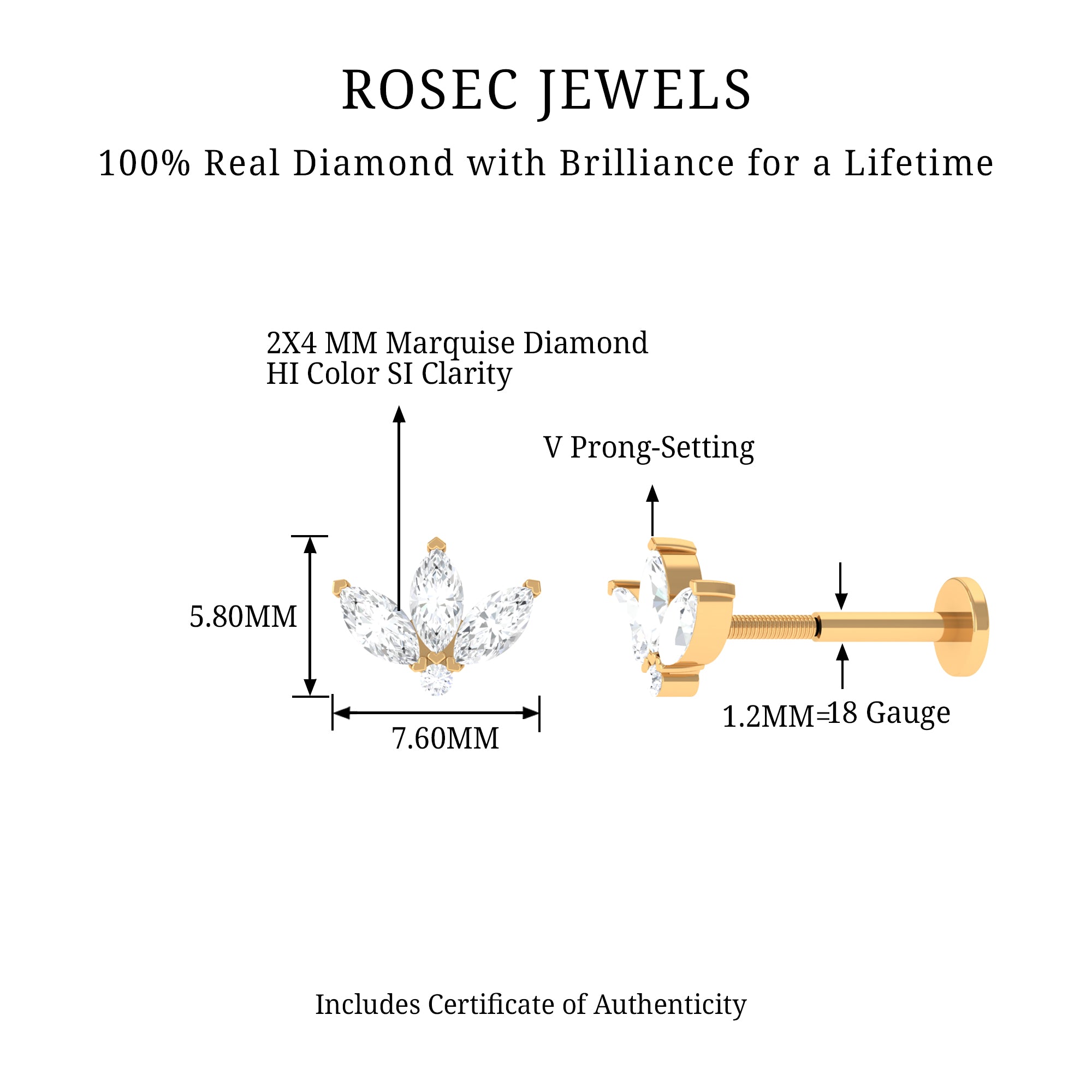 Rosec Jewels-Real Diamond Floral Lotus Earring for Cartilage Piercing