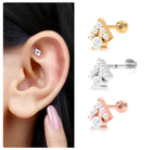 Rosec Jewels-Round Certified Moissanite Triangle Helix Earring in Gold