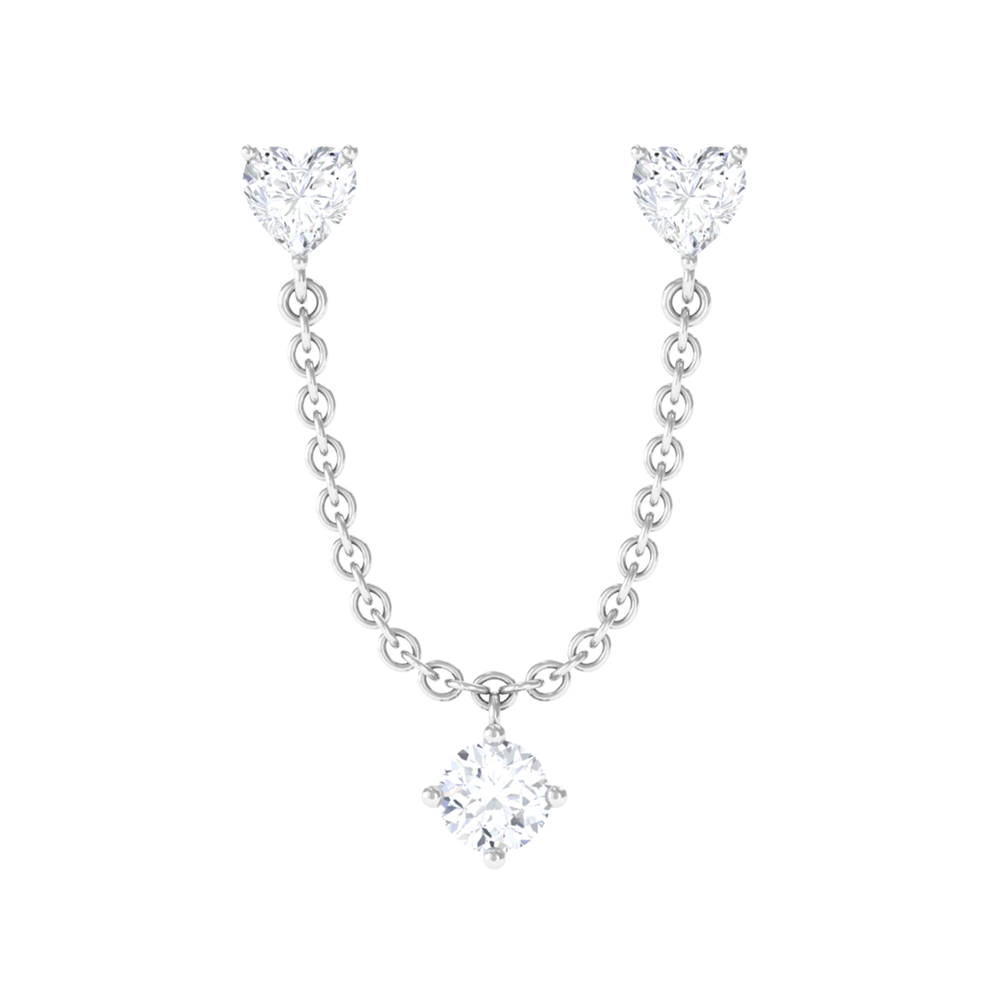 Rosec Jewels-Heart Shape Moissanite Cartilage Chain Earring for Double Piercing