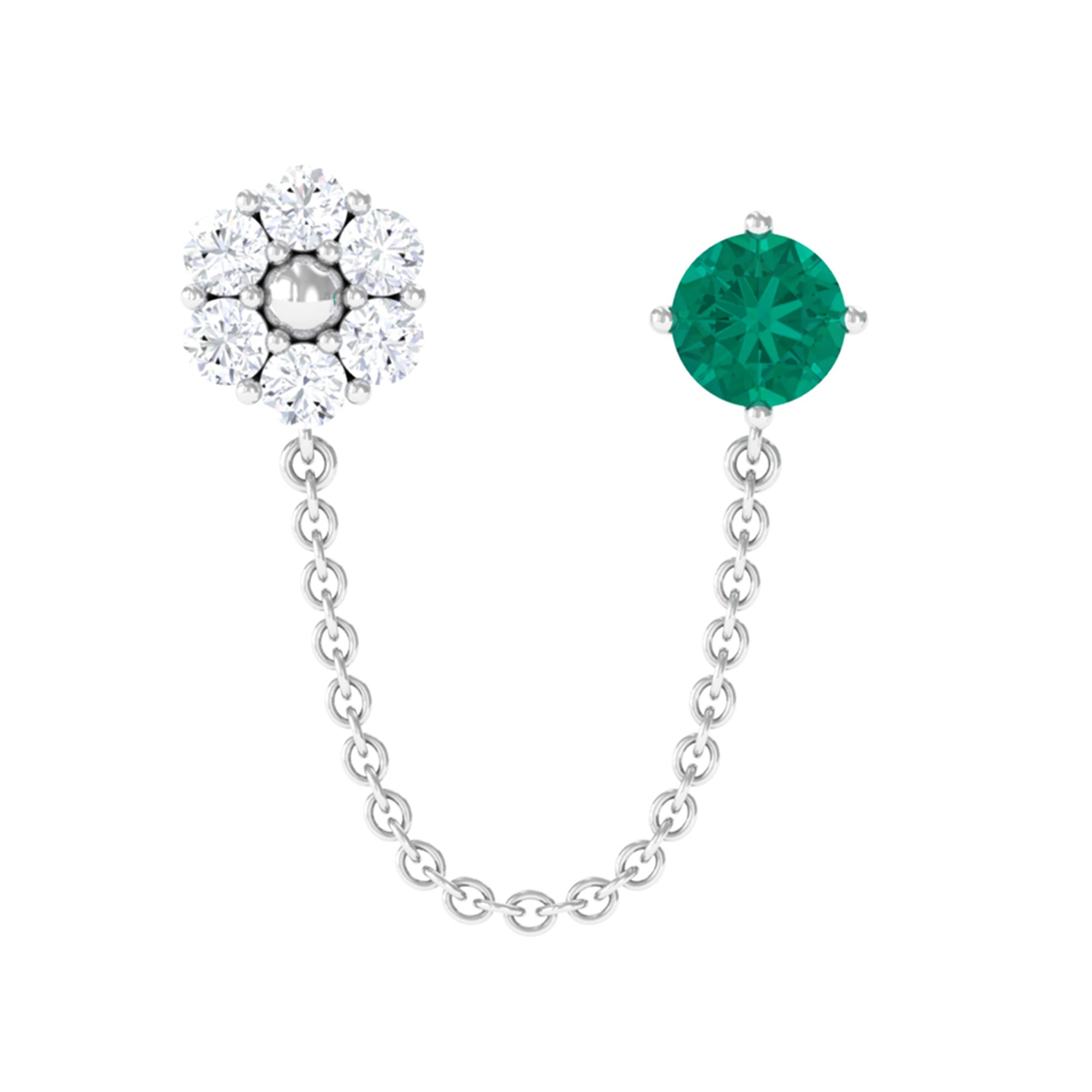 Rosec Jewels-Green Emerald and Moissanite Floral Cartilage Chain Earring