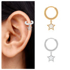 Rosec Jewels-Round Diamond Star Drop Hoop Earring for Helix Piercing