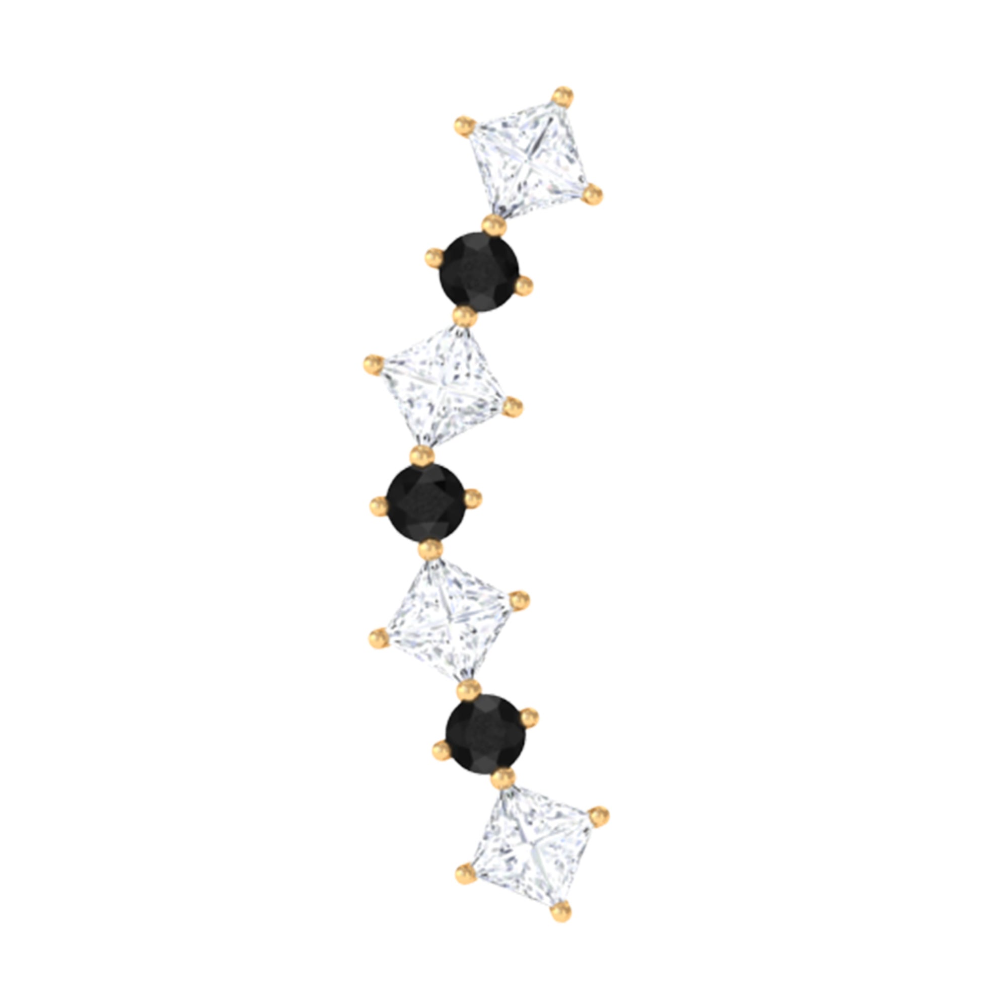 Rosec Jewels-Natural Black Diamond and Moissanite Ear Climber Earring