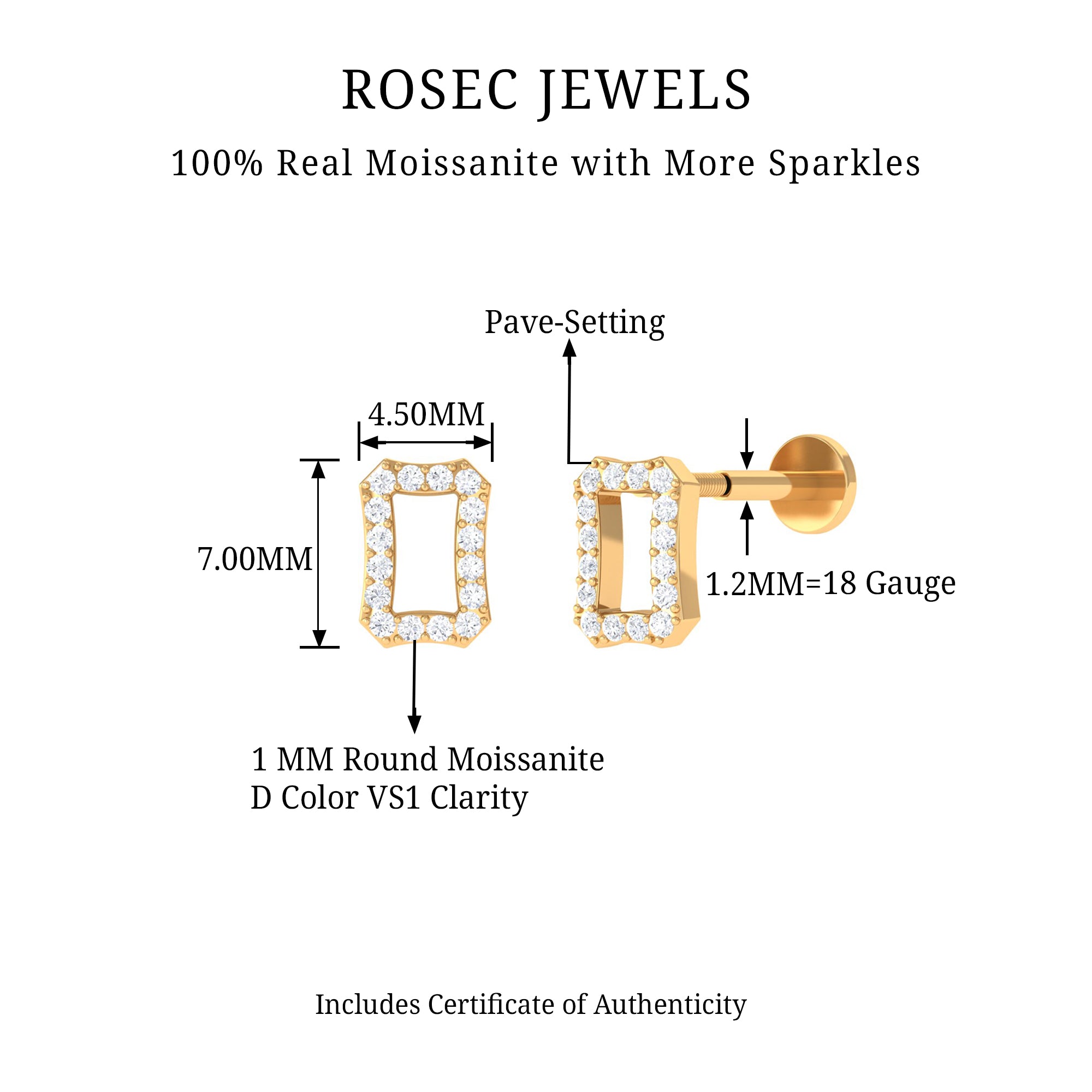 Rosec Jewels-Moissanite Octagon Geometric Earring for Helix Piercing