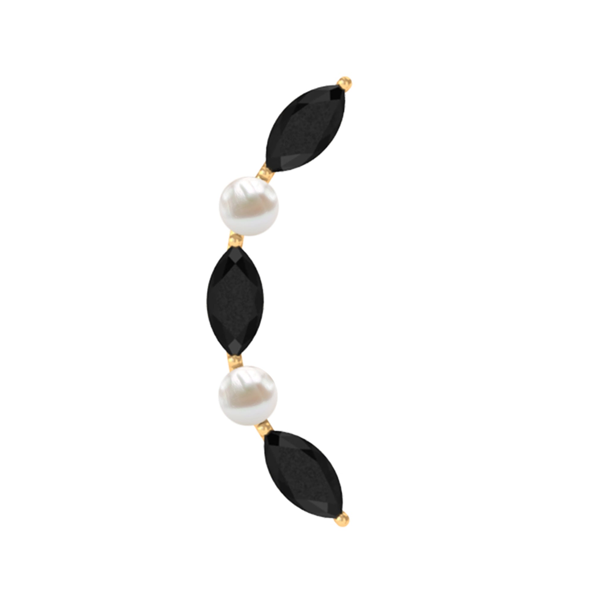 Rosec Jewels-Marquise Black Onyx Crawler Earring with Freshwater Pearl