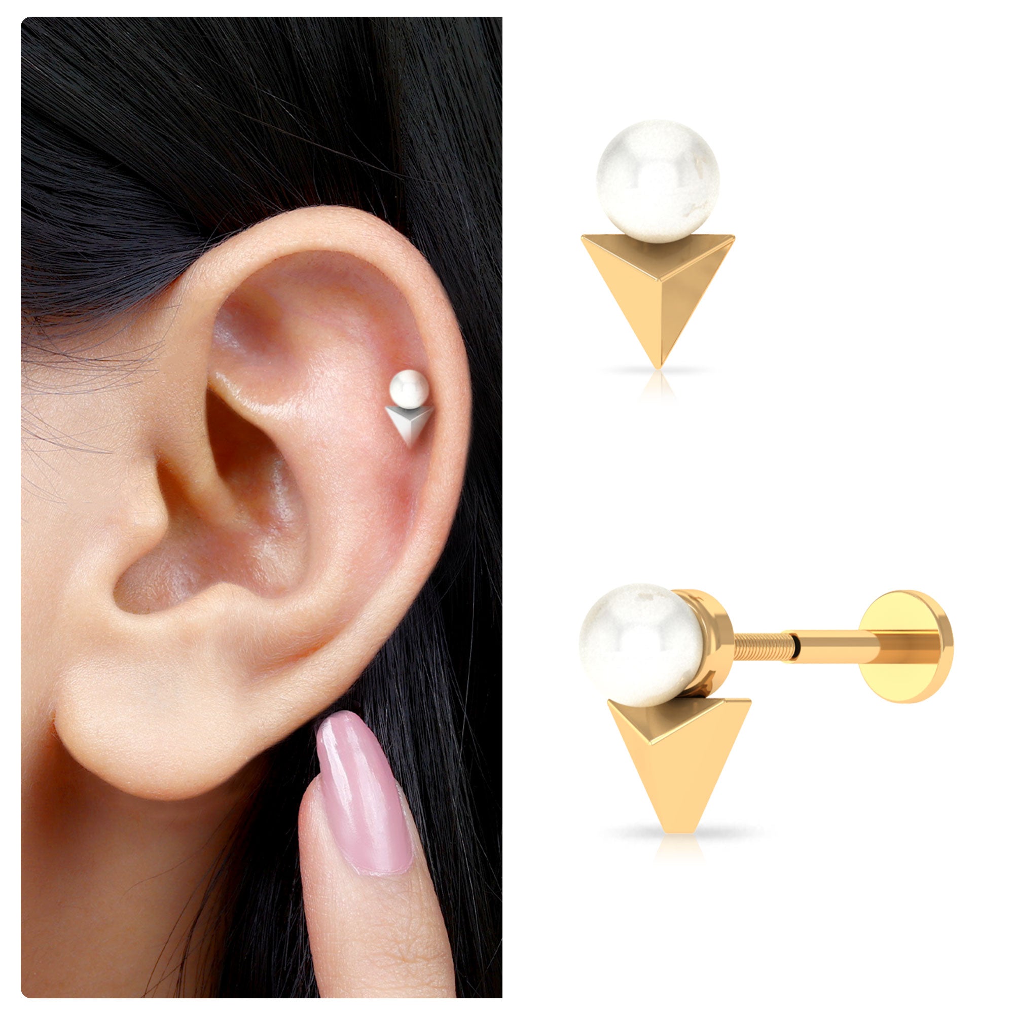 Rosec Jewels-Natural Freshwater Pearl Helix Earring in Gold