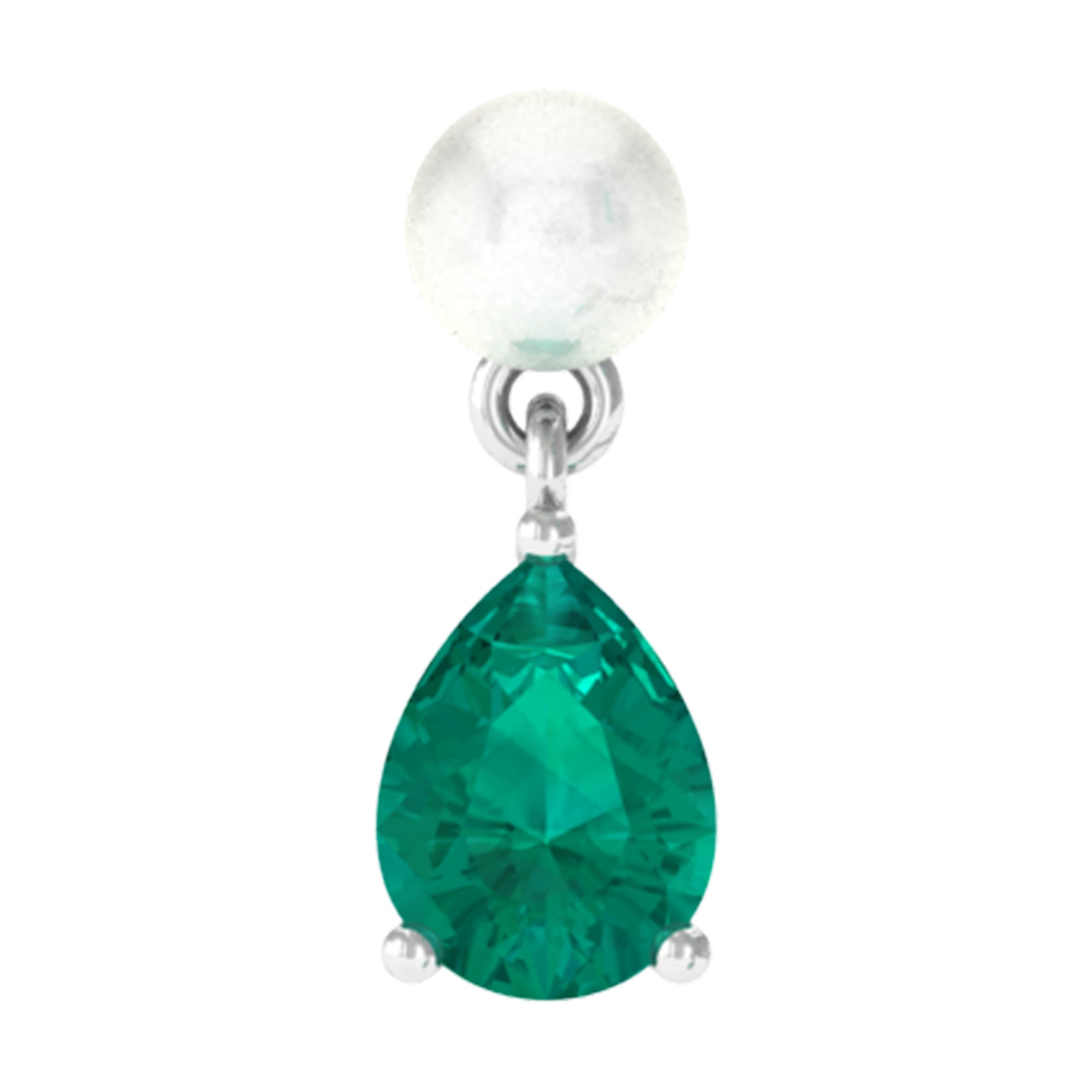 Rosec Jewels-Freshwater Pearl and Emerald Dangly Earring for Helix Piercing