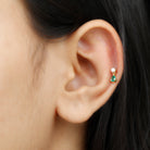 Rosec Jewels-Freshwater Pearl and Emerald Dangly Earring for Helix Piercing