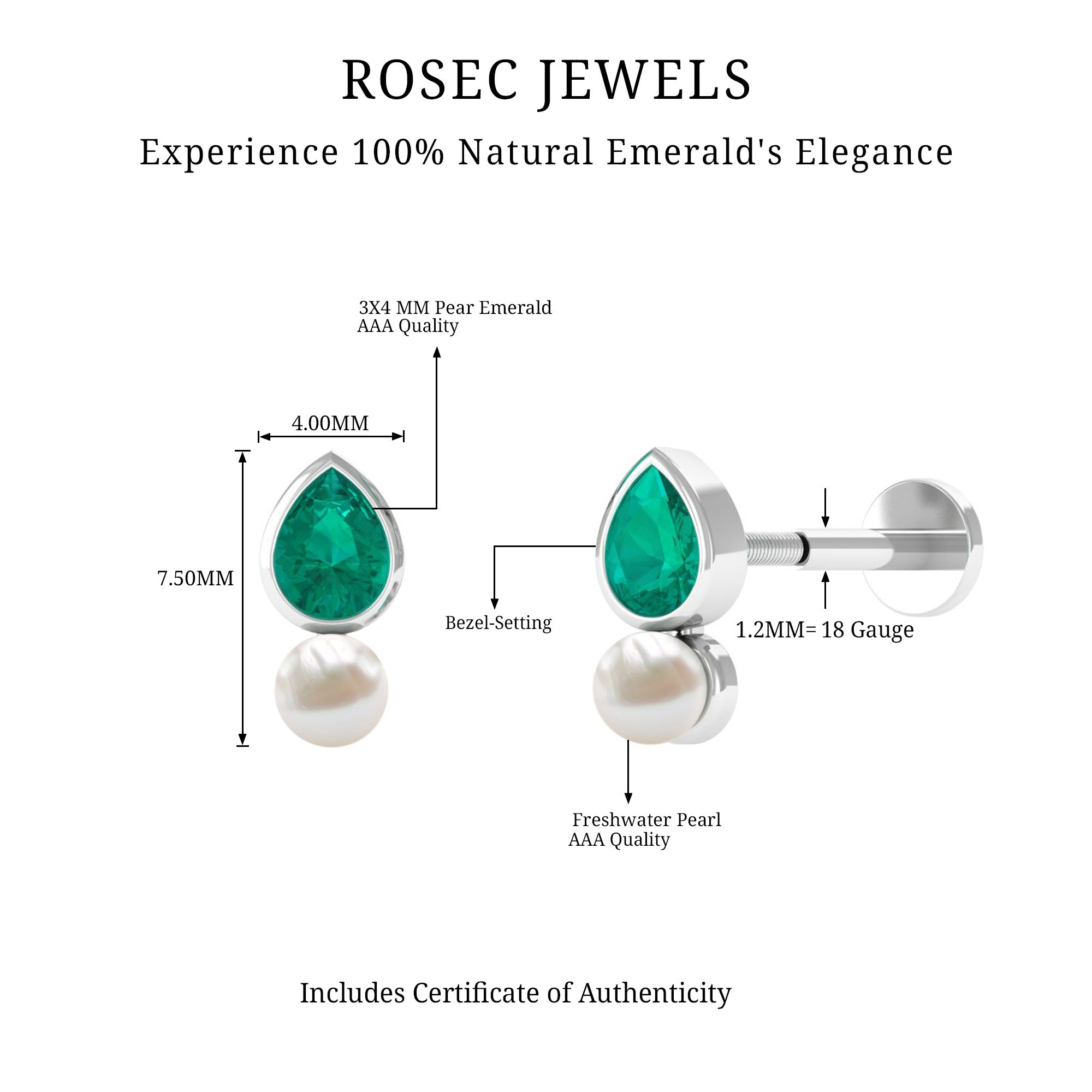 Rosec Jewels-Pear Emerald and Freshwater Pearl Helix Earring