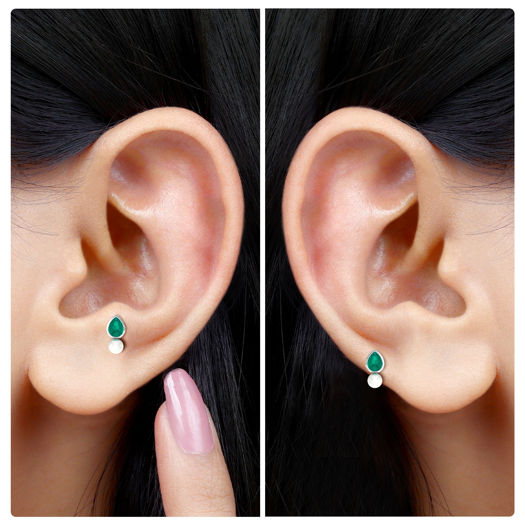 Rosec Jewels-Pear Emerald and Freshwater Pearl Helix Earring