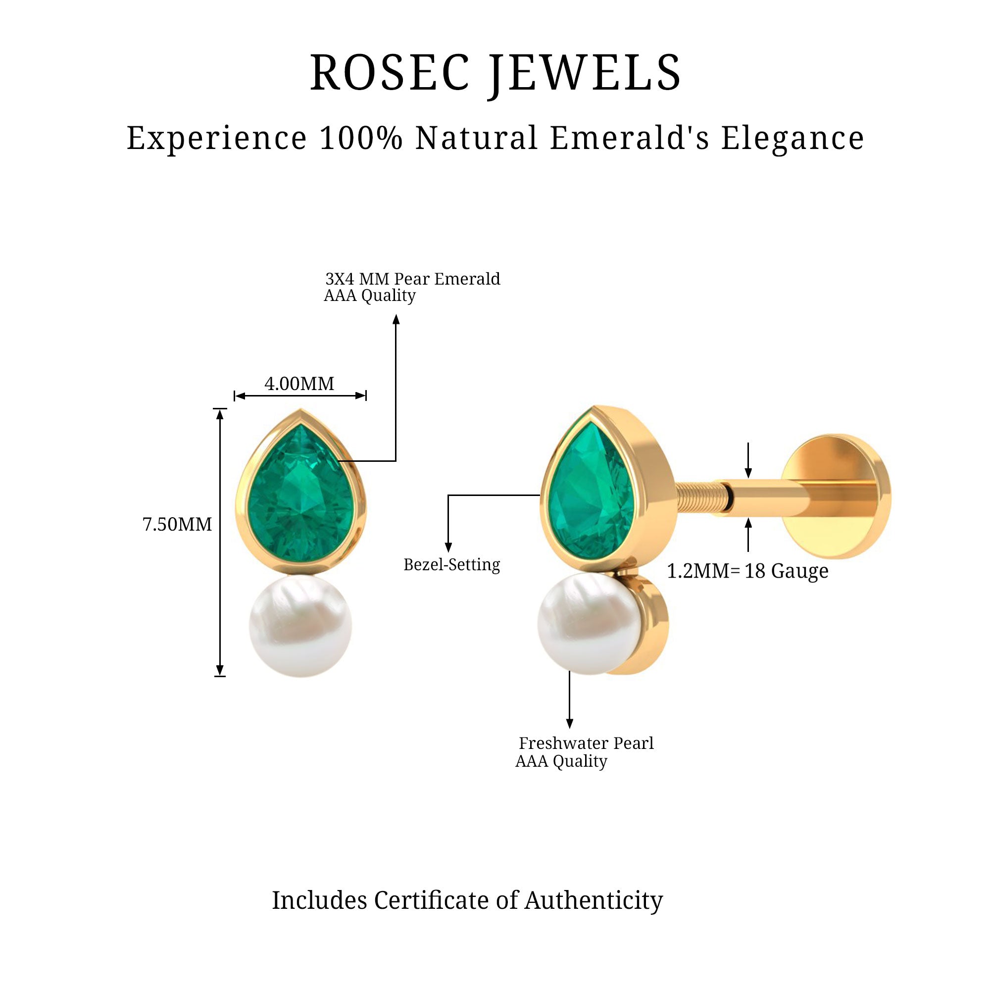 Rosec Jewels-Pear Emerald and Freshwater Pearl Helix Earring