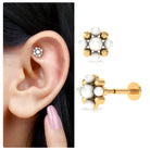 Rosec Jewels-Round Freshwater Pearl Flower Earring with Gold Beads