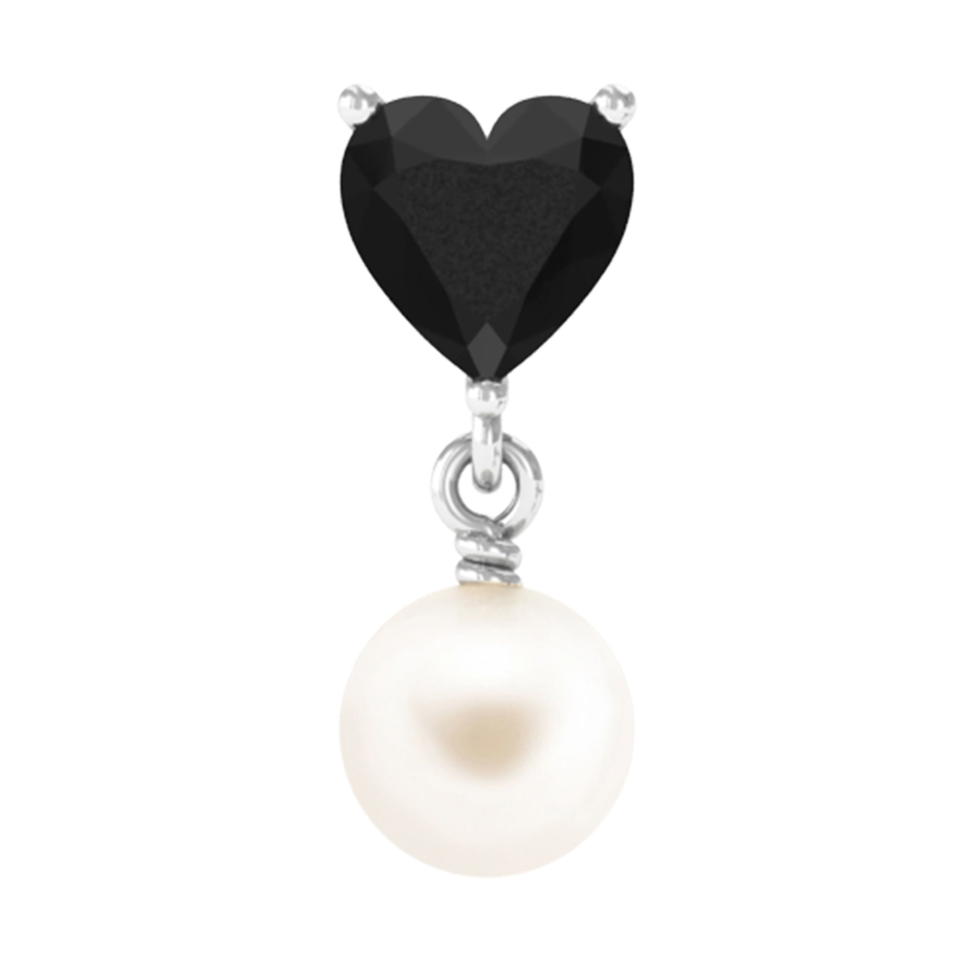 Rosec Jewels-Real Black Onyx Heart Helix Drop Earring with Freshwater Pearl