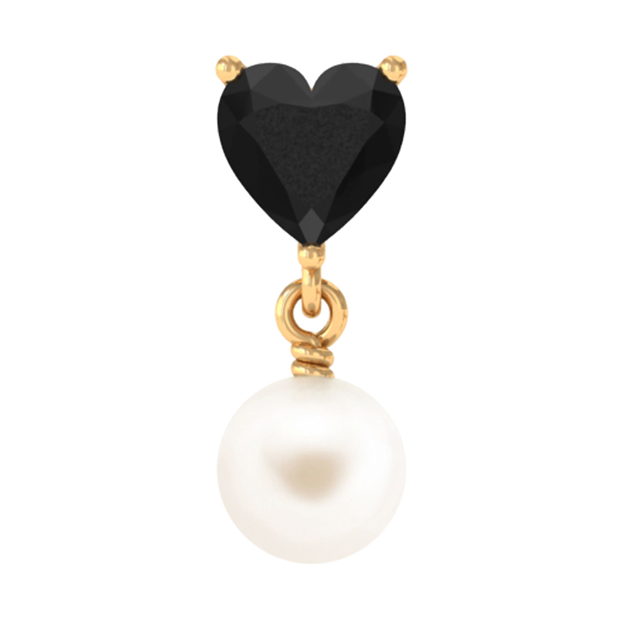 Rosec Jewels-Real Black Onyx Heart Helix Drop Earring with Freshwater Pearl