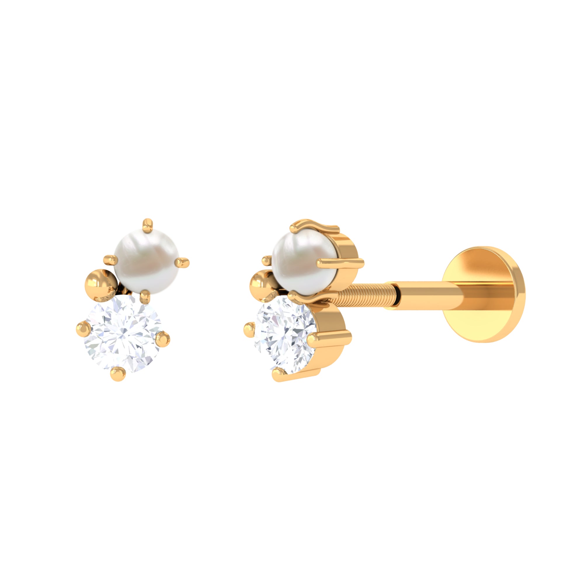 Rosec Jewels-Tiny Freshwater Pearl and Moissanite Two Stone Tragus Earring