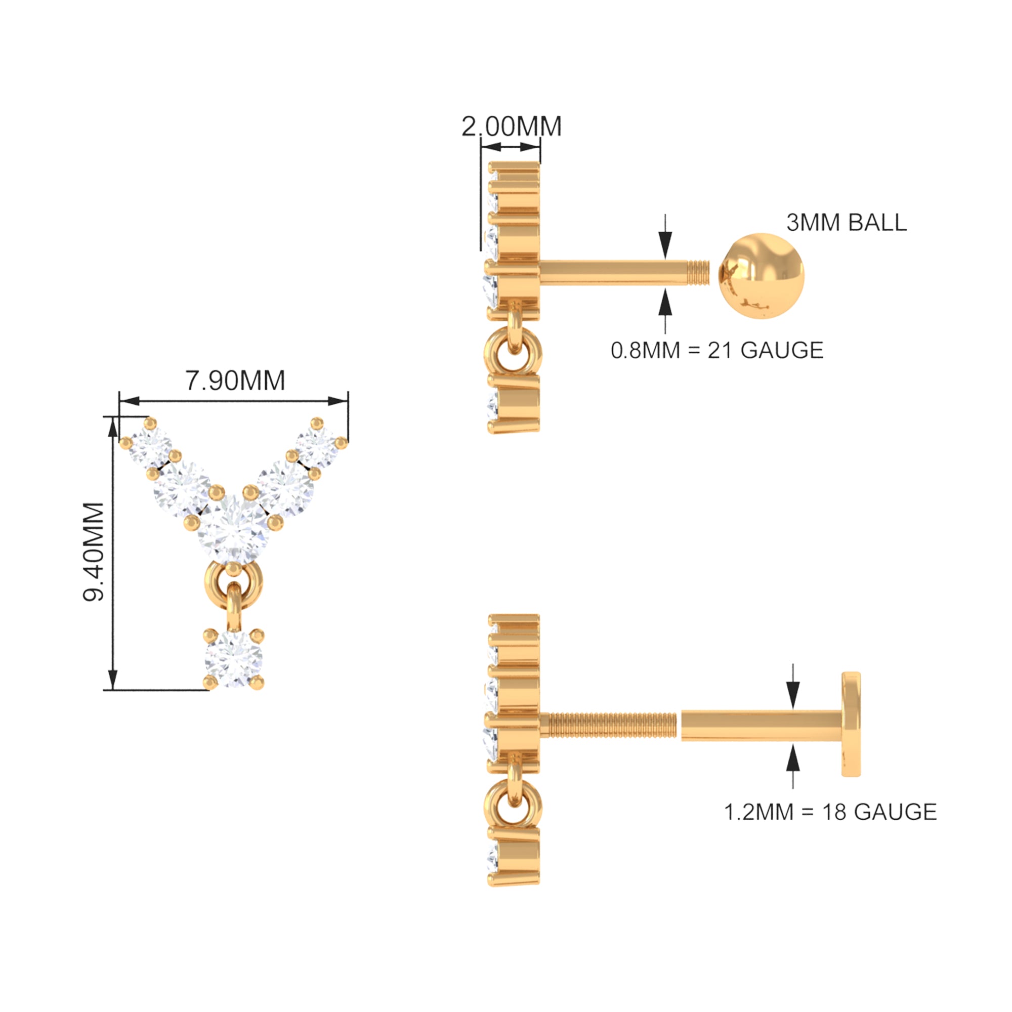 Rosec Jewels-Contemporary Moissanite Cartilage Drop Earring