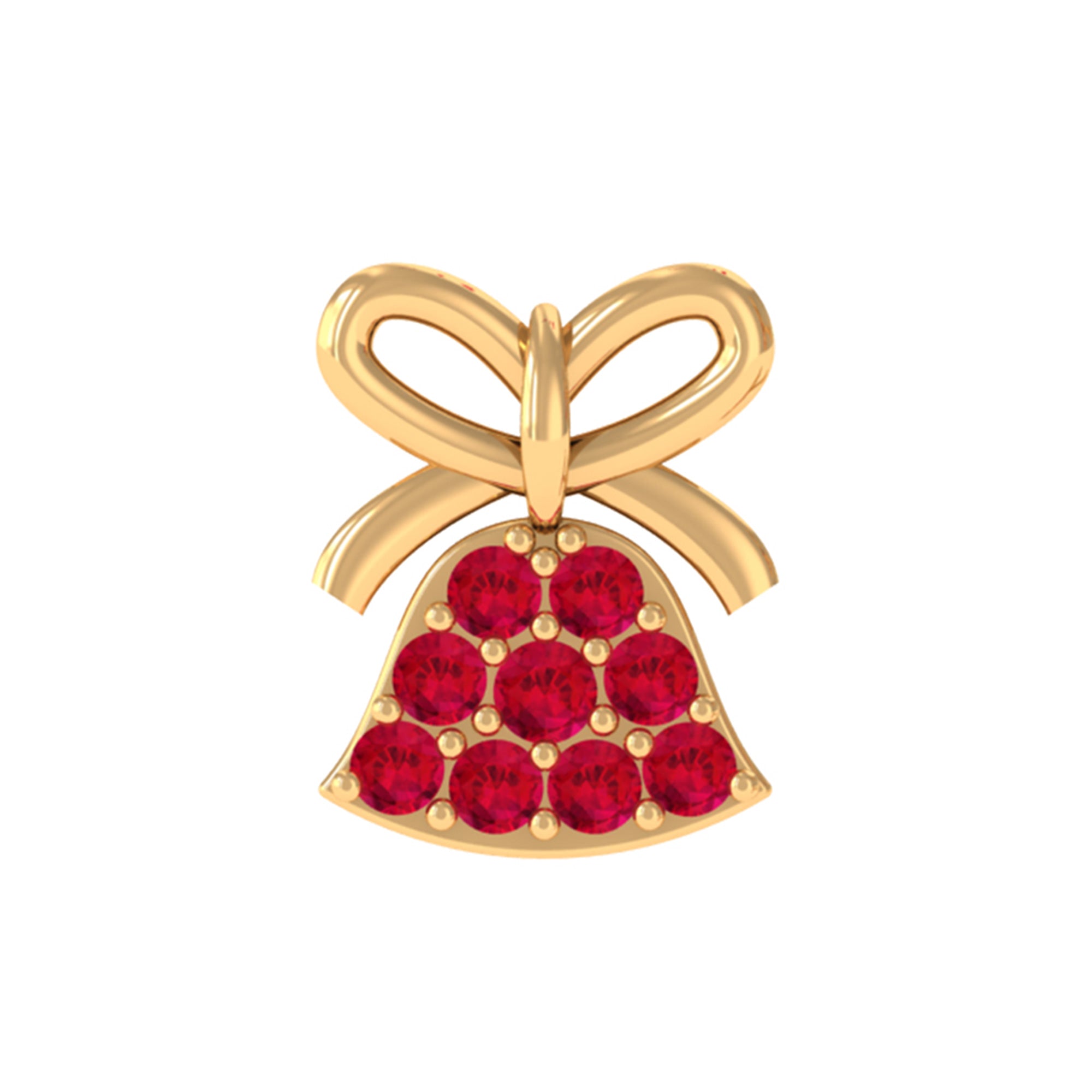 Rosec Jewels-Lab Created Ruby Xmas Bell and Bow Helix Earring in Gold