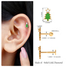 Rosec Jewels-Real Diamond Green Enamel Christmas Tree Cartilage Earring