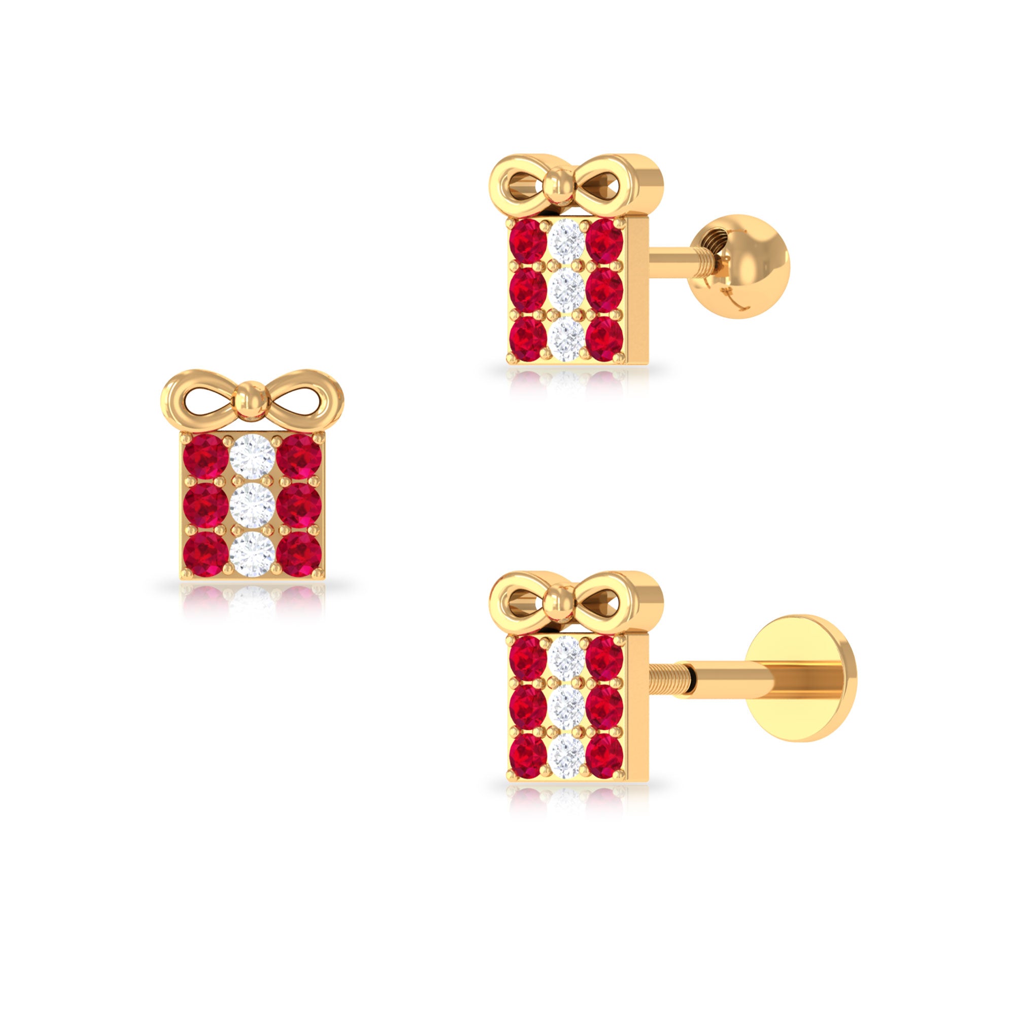 Rosec Jewels-Ruby Christmas Gift Box Earring with Diamond