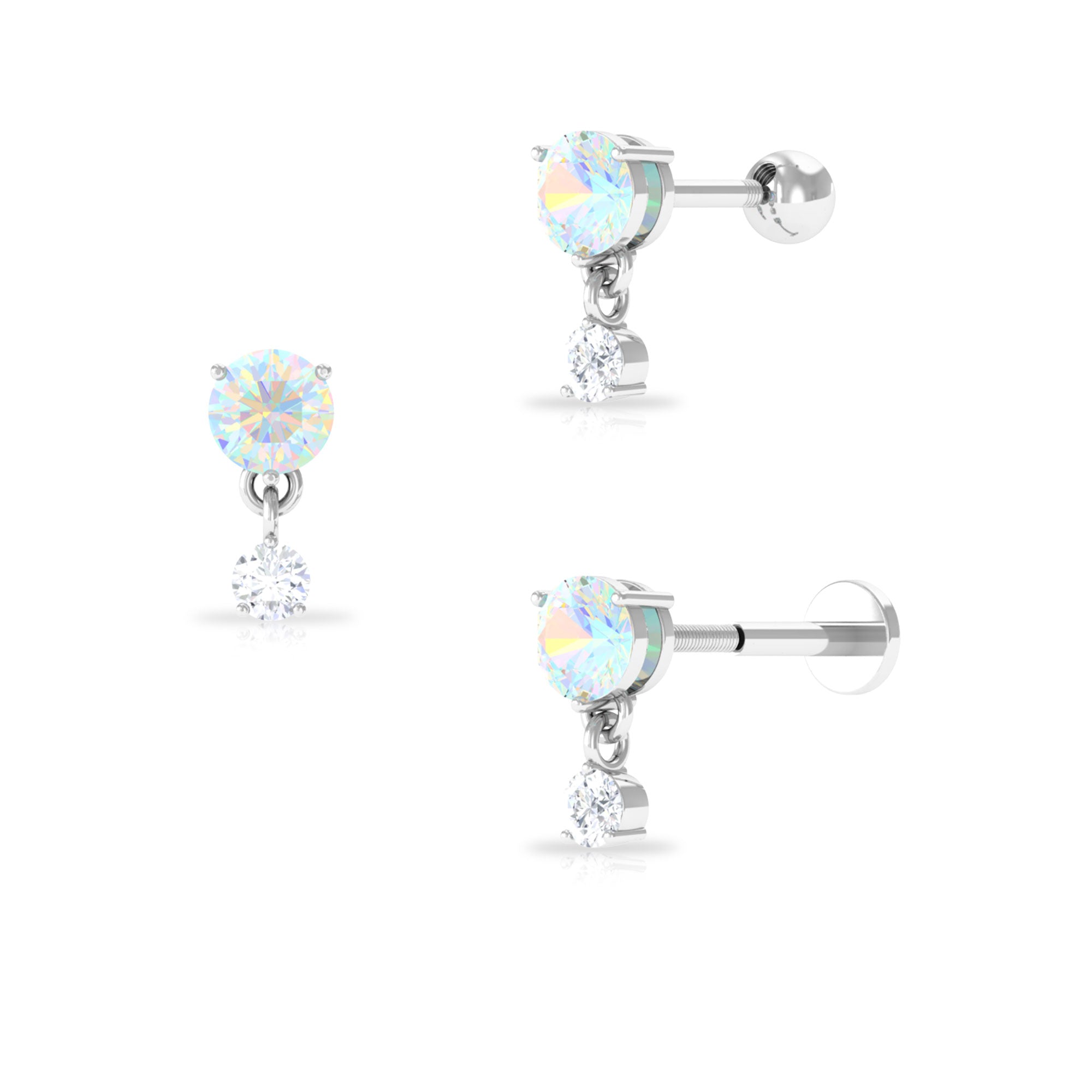 Rosec Jewels-Ethiopian Opal Moissanite Helix Drop Earring in Gold